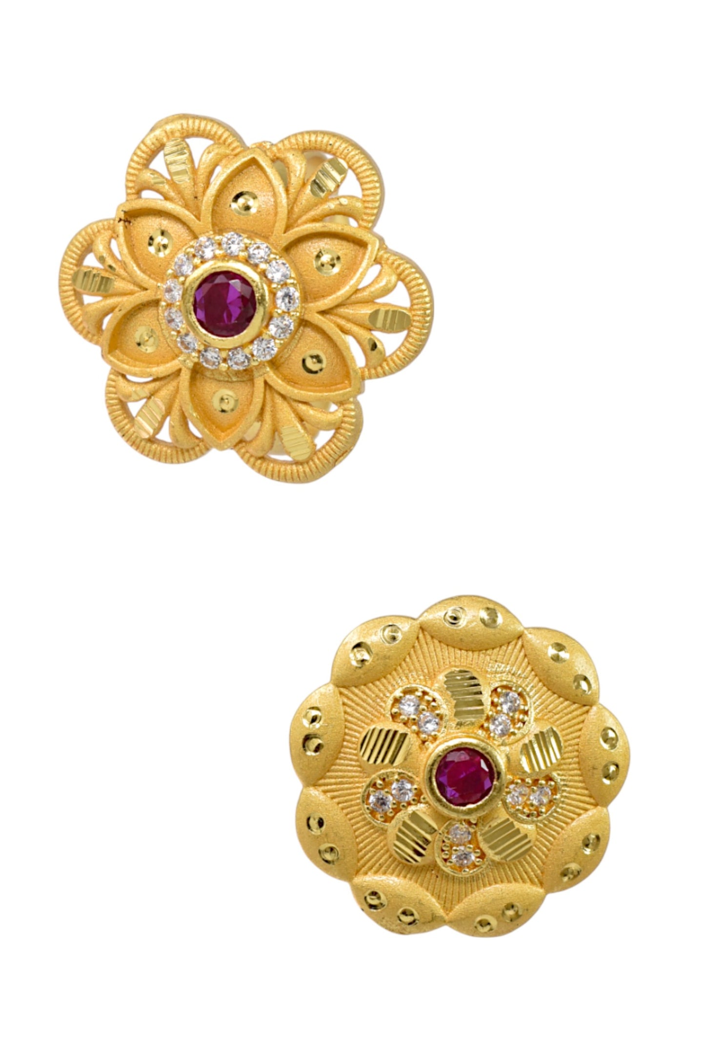 Combo set of 2-Designer Floral AD Ring with Ruby Center – Adjustable Fit