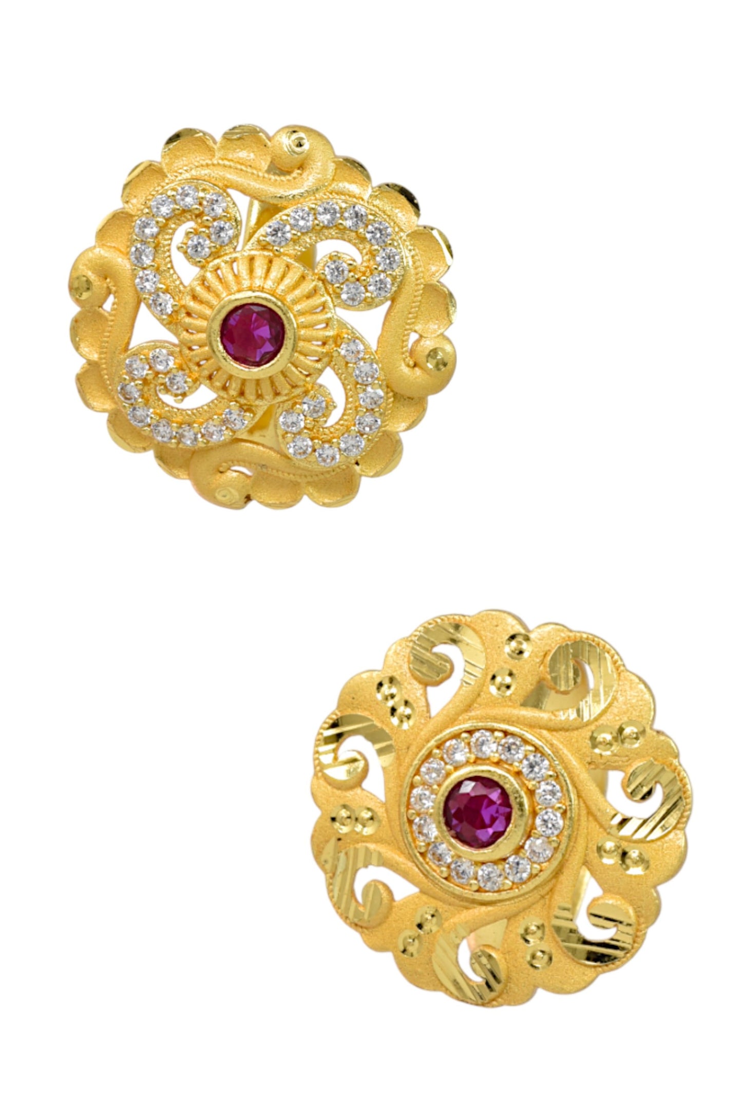 Combo set of 2-Elegant Floral AD Studded Adjustable Ring for Women