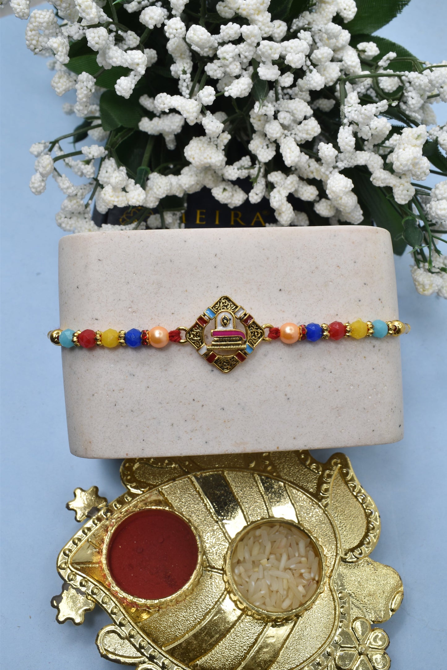 Religious Designer Shivling Spritual Aesthtic Rakhis Divine Goldplated Multicolored Rakhis Set of 3 Rakhi with Pack of Roli Chawal n Card |rakhi for brother|Bhaiya Rakhi | Kids rakhi |Rakhi for kids|Rakhi for Bhaiya