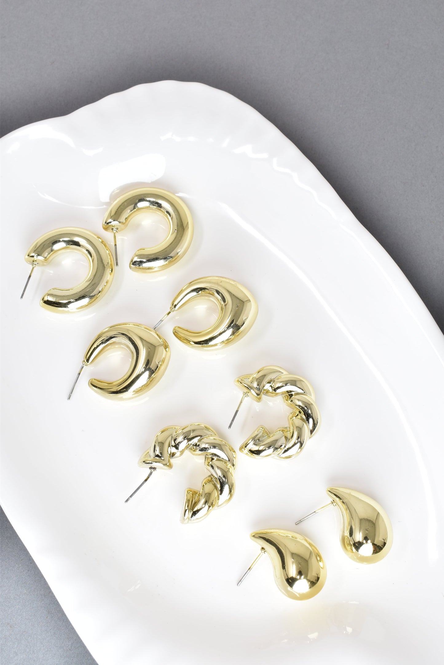 Anti Tarnish Stud Gold plated Korean Minimal Tear Drop Pack of 4 earrings