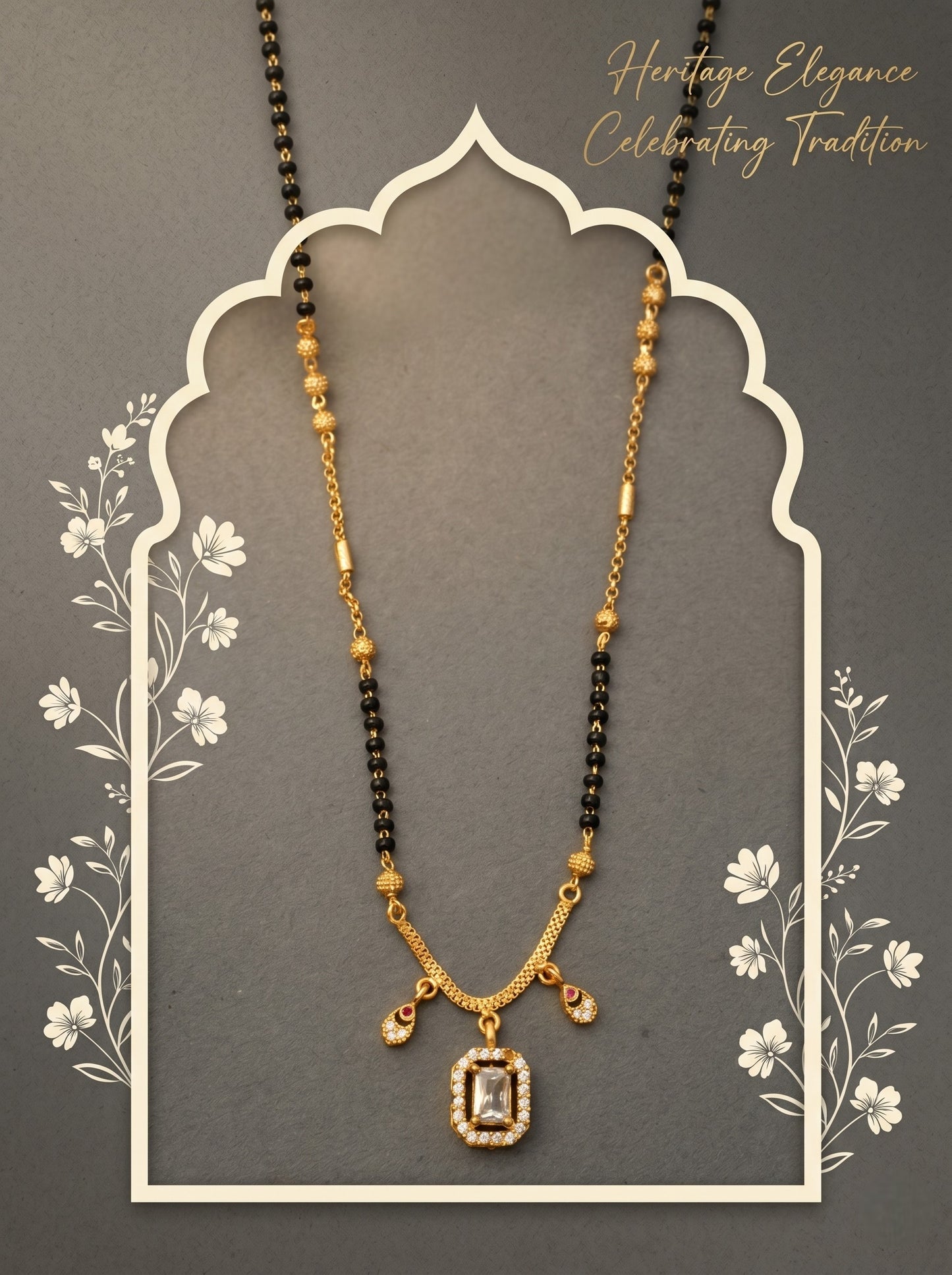 Gold-Toned Stone Studded Mangalsutra with Matching Earrings Combo Set