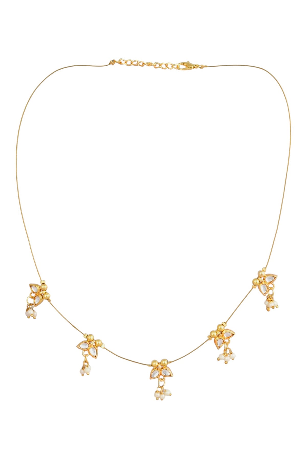 Gold-Plated Kundan & Pearl Wire Necklace for Women and Girls