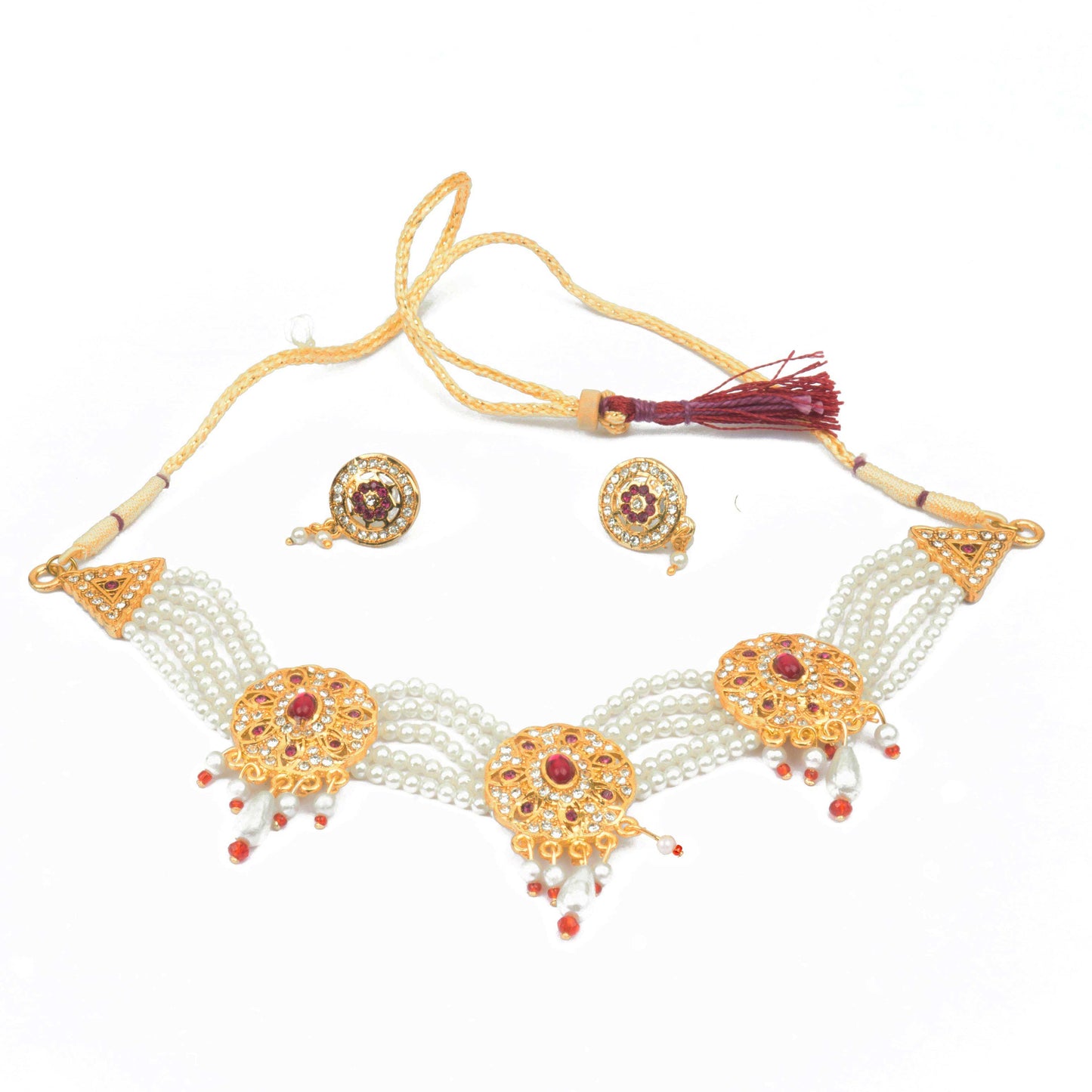 Flower Design AD Stone Work Rajasthani Choker Set