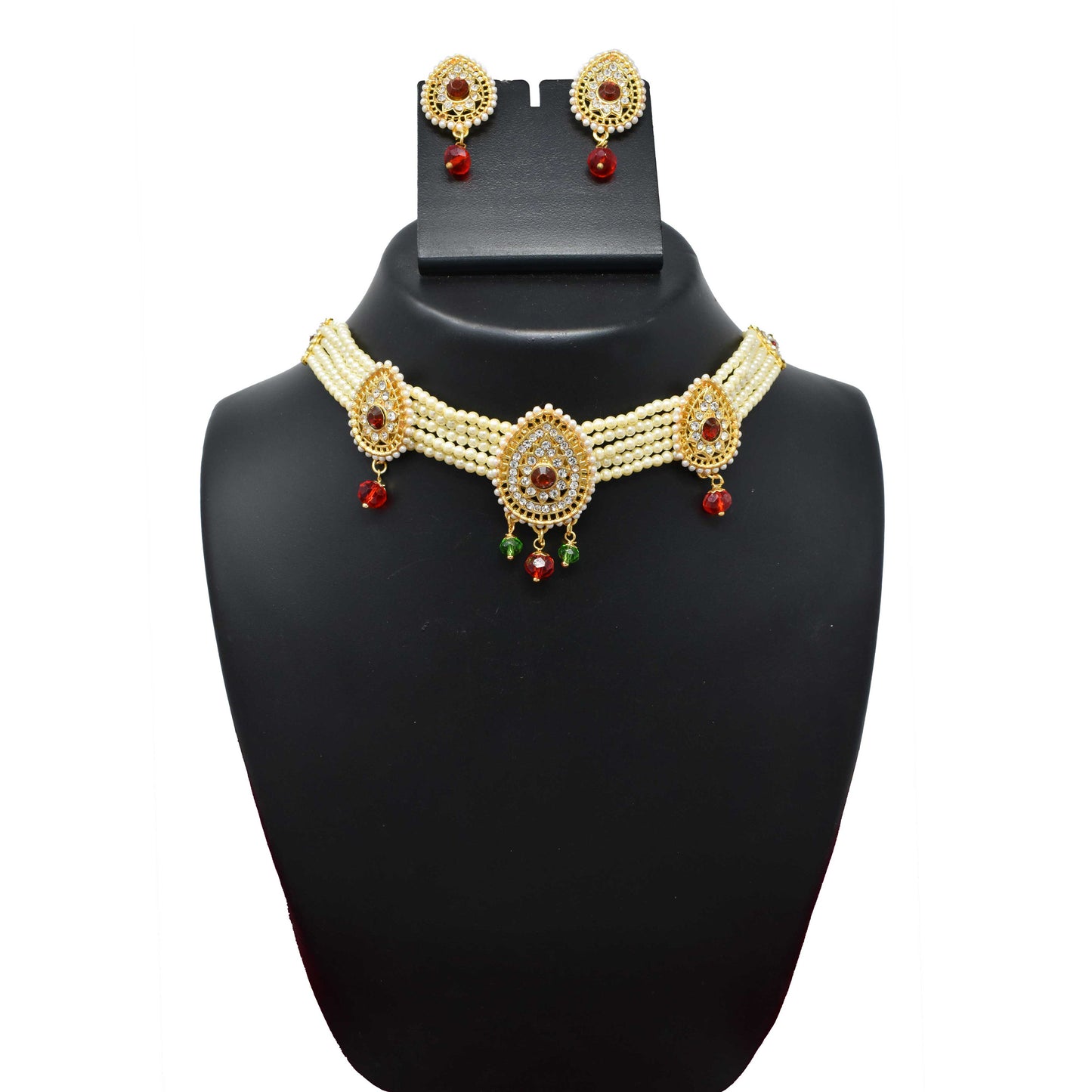 Fashionable Rajasthani Red color Drop Shape Choker Set