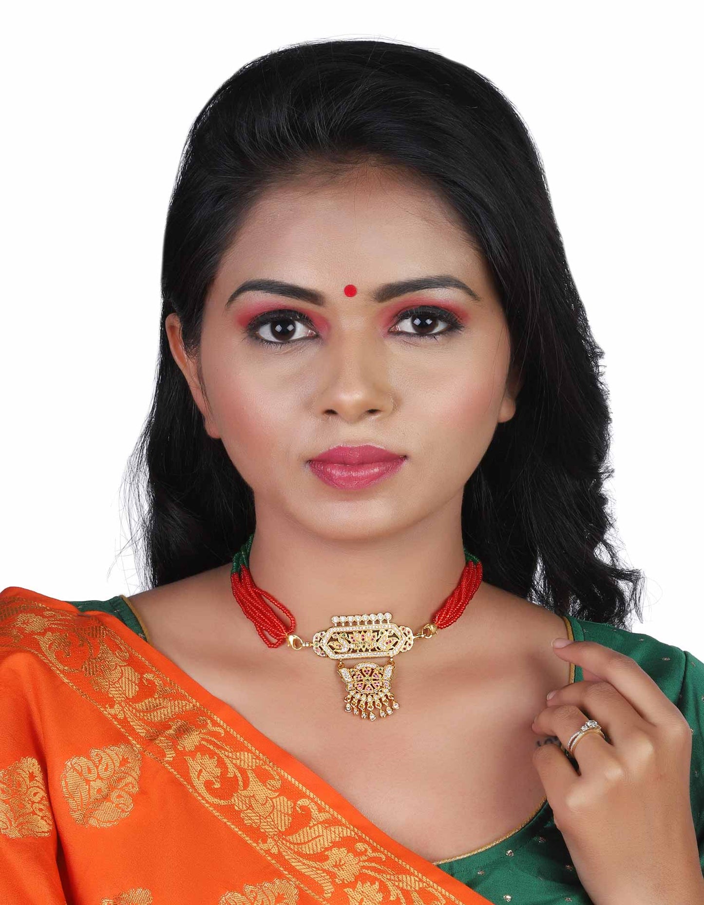 Rajasthani Gold Plated Designer Mini Aad with Moti Layered