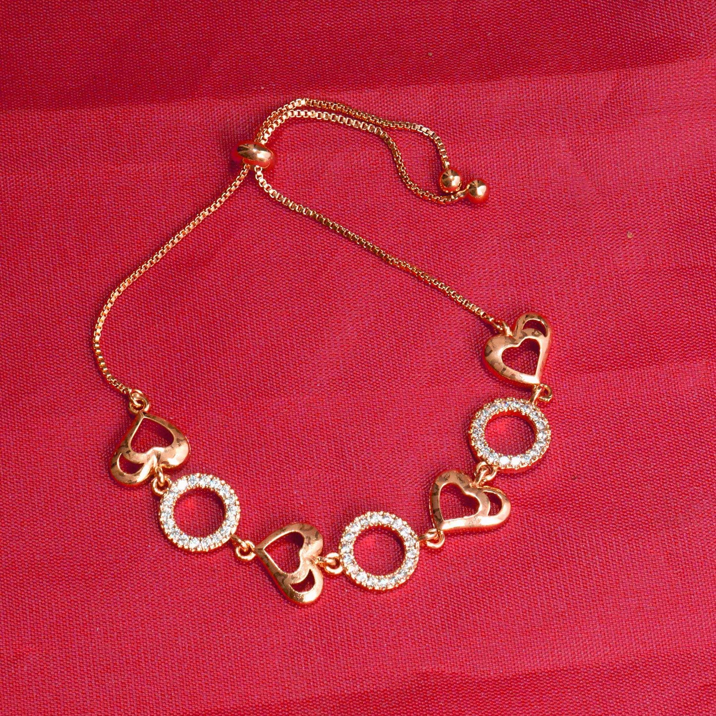 Rose Gold American Diamond Work Heart Shape Bracelet