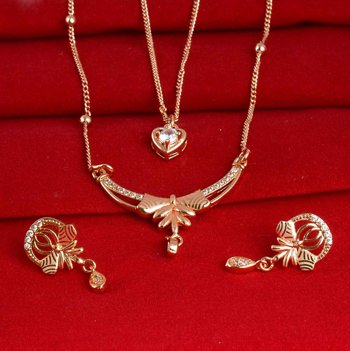 Rose Gold-Toned Two-Layered Chain Necklace