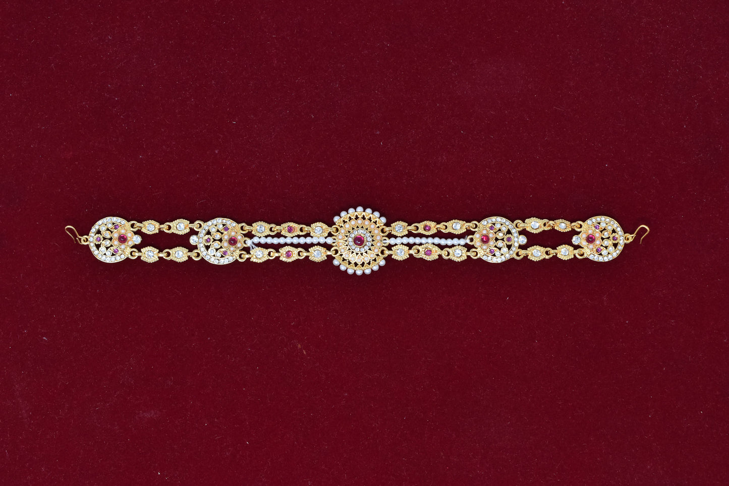 Ethnic Mathapatti Sheeshful White Pearl and Kundan Work for women