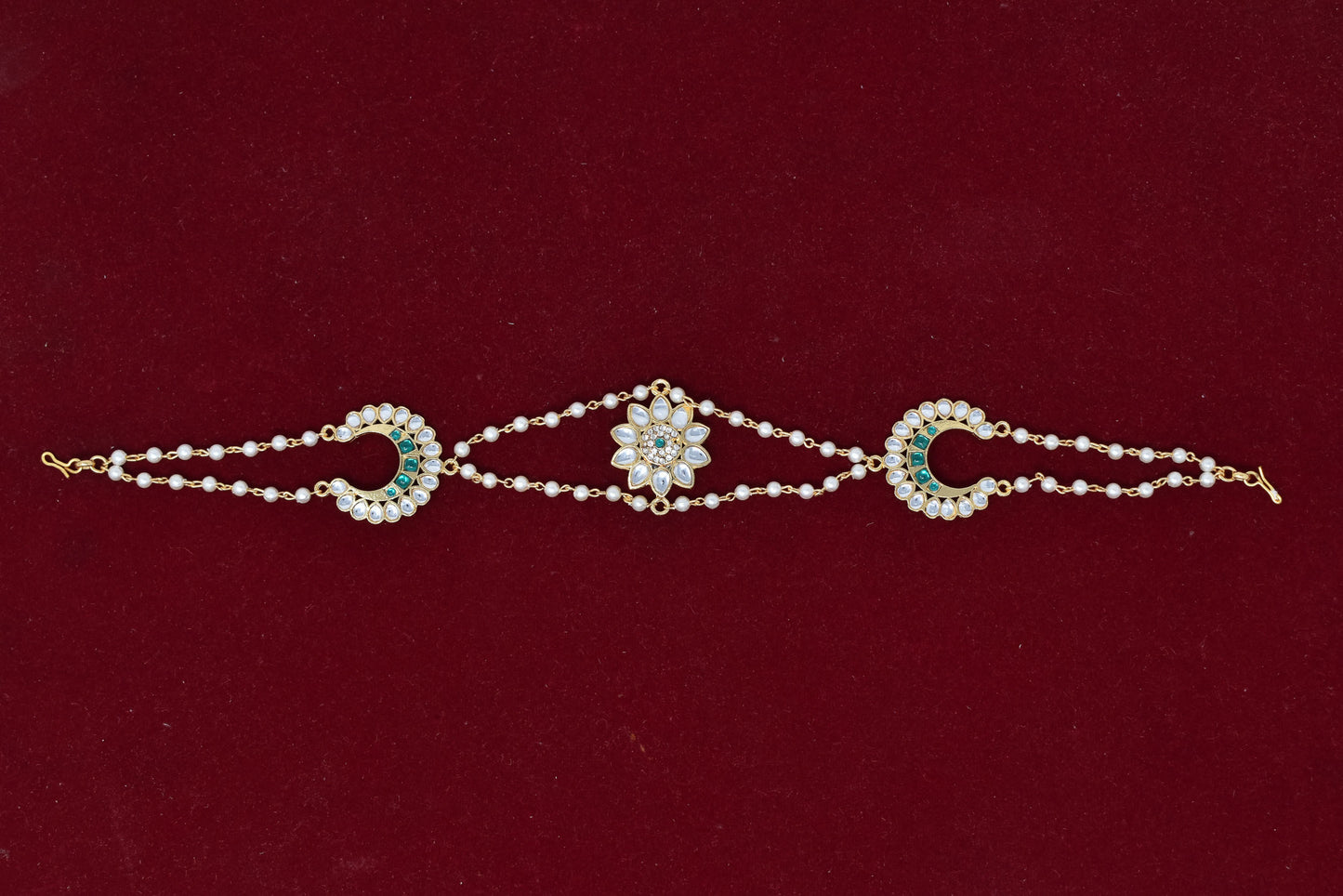 Ethnic Mathapatti Sheeshful White Pearl and Kundan Work for women