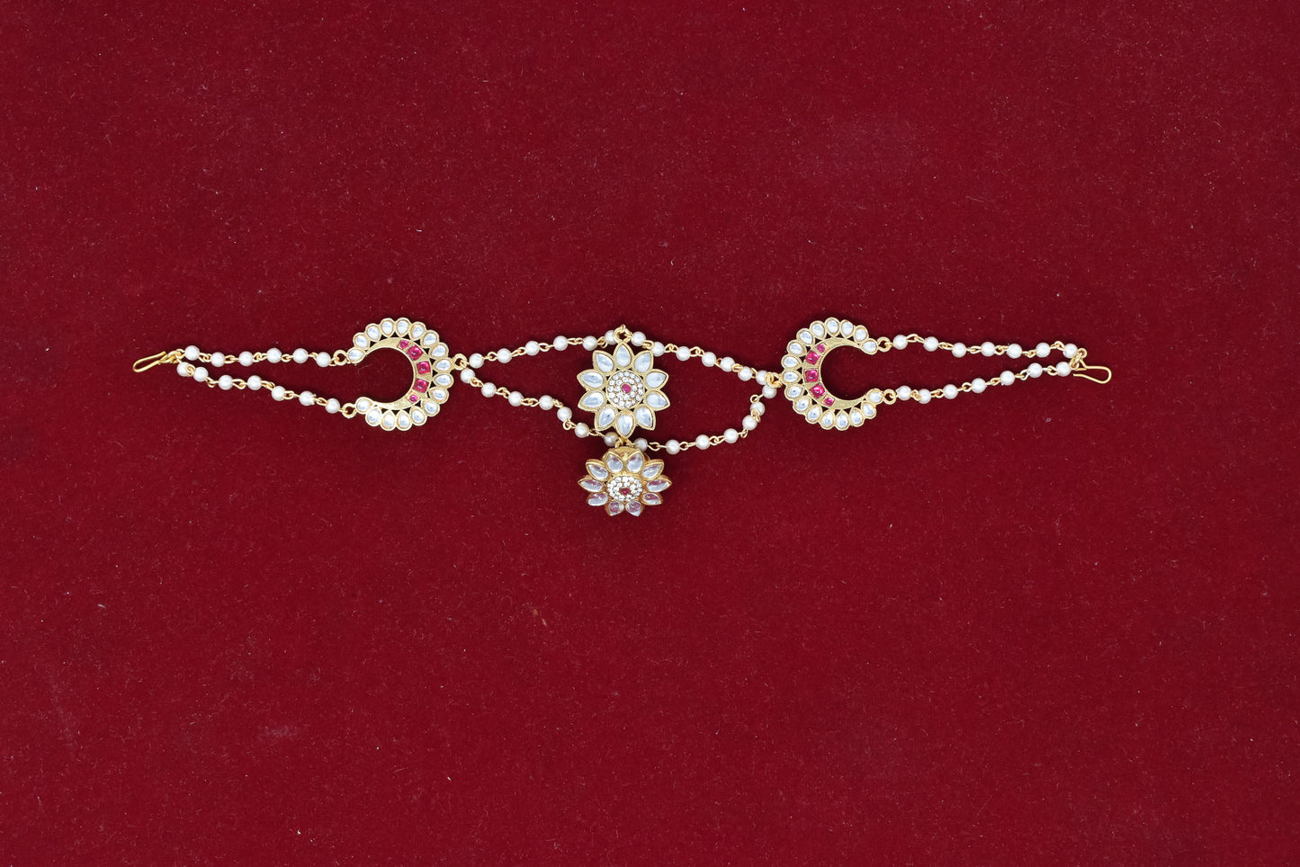 Ethnic Mathapatti Sheeshful White Pearl and Kundan Work for women