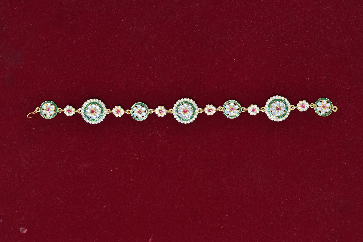 Ethnic Mathapatti Sheeshful White Pearl and Kundan Work for women