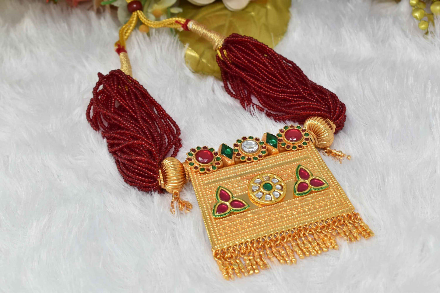 Indian Jewellery from Meira Jewellery:Rajasthani Jewellery,Designer High Gold Plated Kundan Work Maroon Rajputi Timaniya