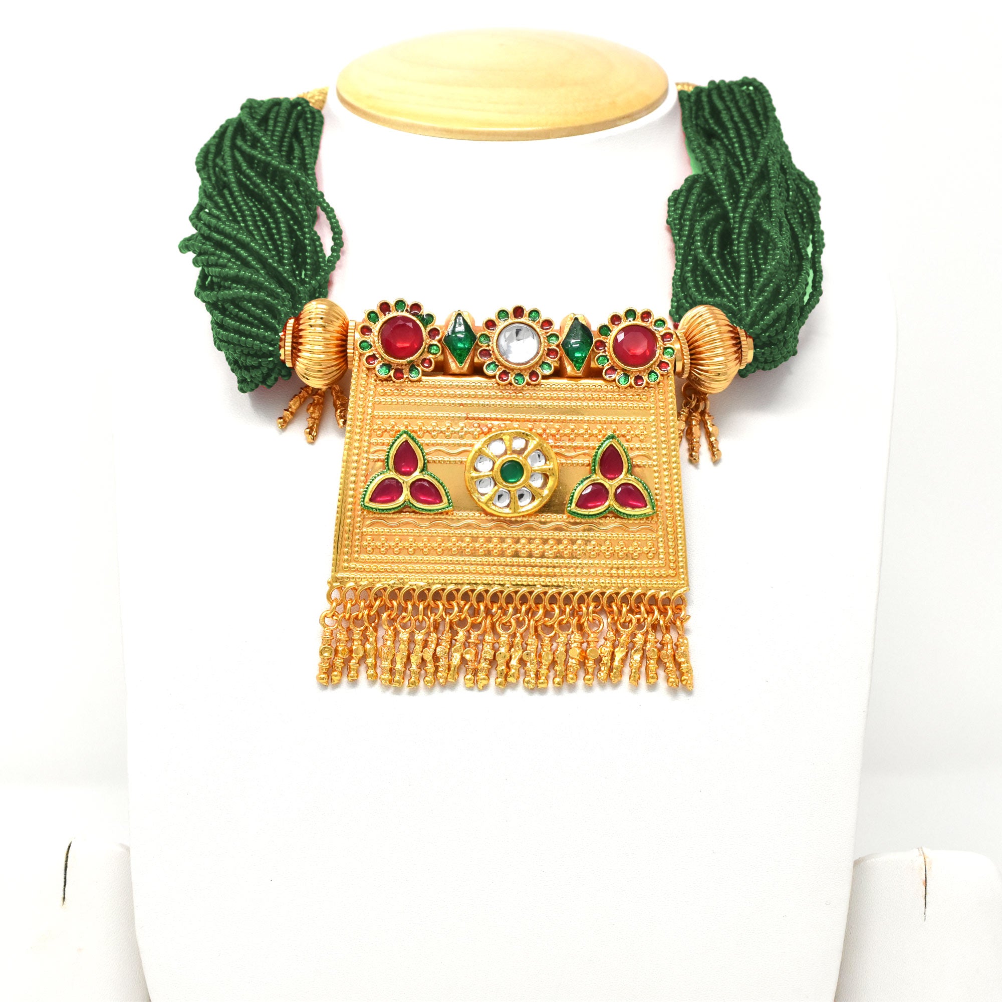 Designer Gold Plated Kundan Work Green Rajputi Timaniya – Meira