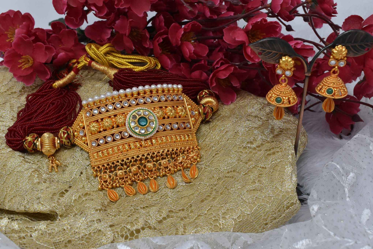 Indian Jewellery from Meira Jewellery:Rajasthani Jewellery,Ethnic Wear Premium Quality Gold Plated Green Timaniya Exclusively for Rajputi Ladies.