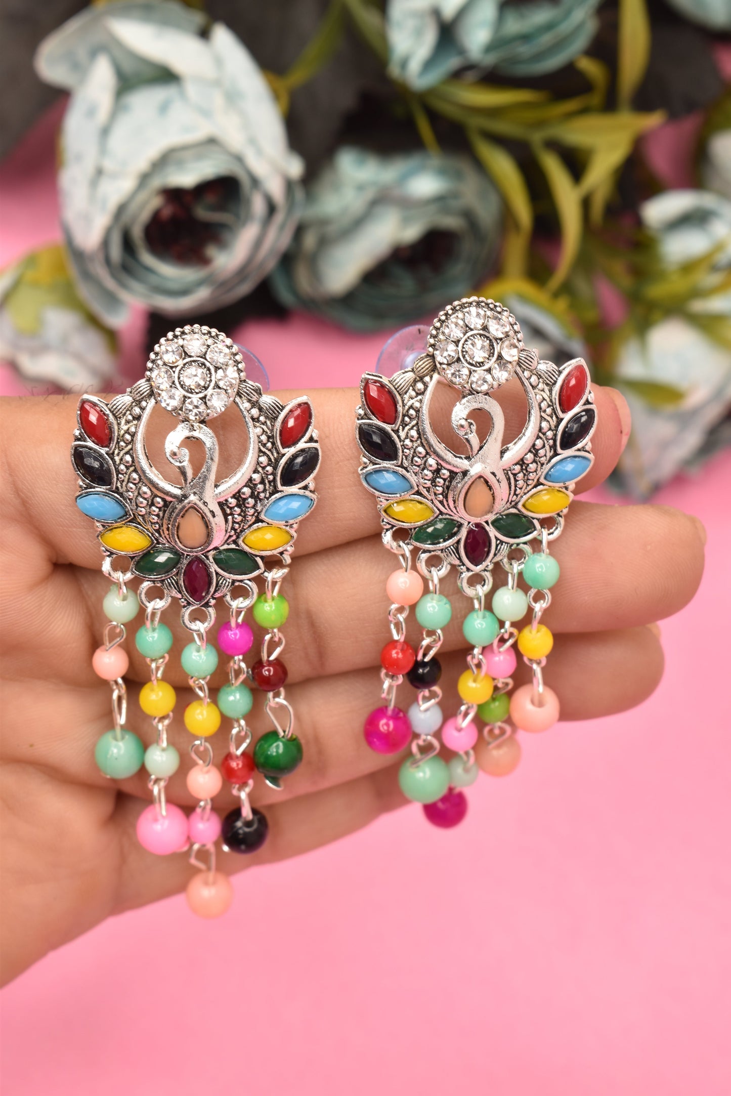 Earrings Jhumaki,Jumakas big,jhumkiyaan for women,Stylish partywear multicolored German silver earrings,big partywear bollywood style Earrings