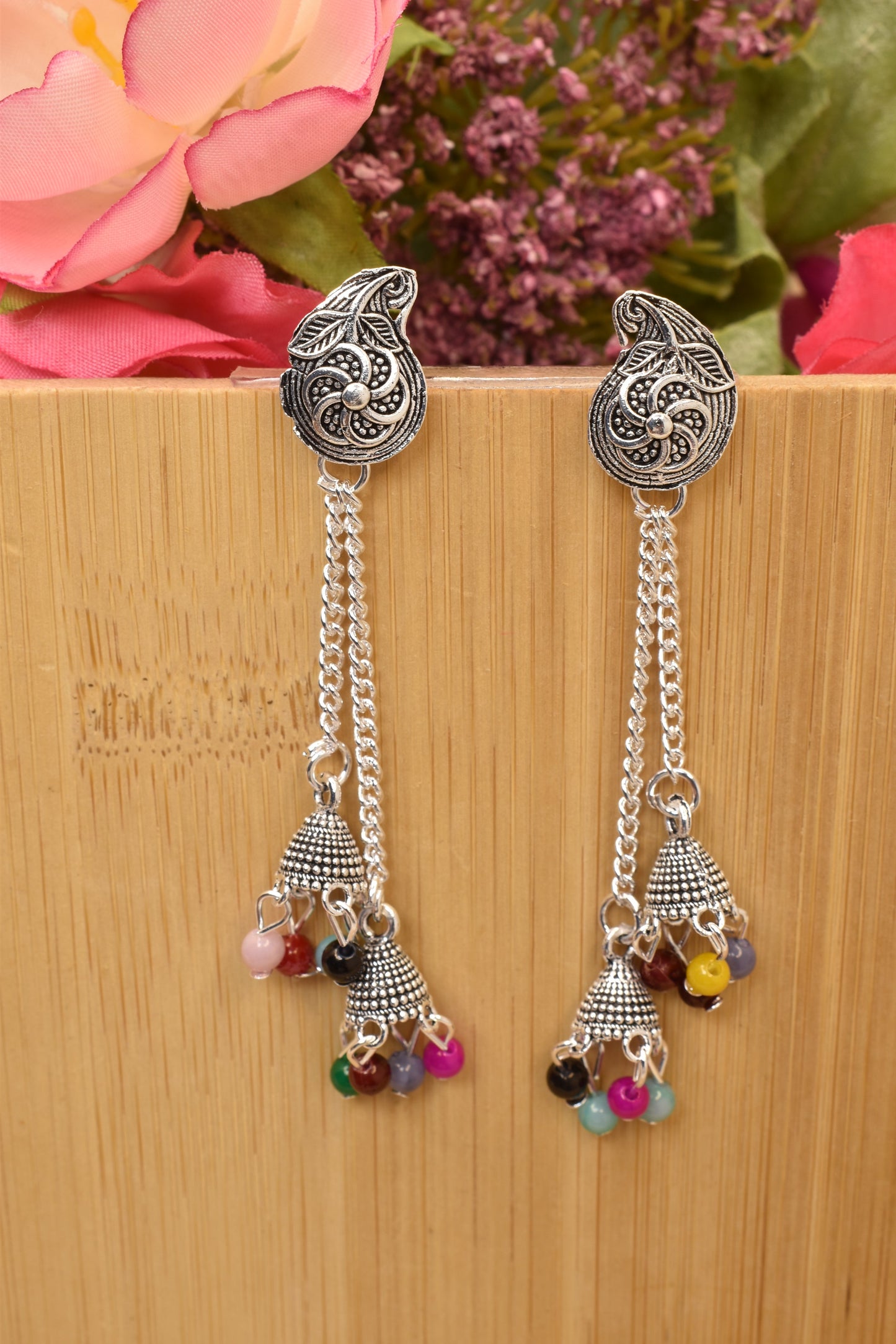 Earrings Jhumaki,Jumakas big,jhumkiyaan for women,Stylish partywear multicolored German silver earrings,big partywear bollywood style Earrings