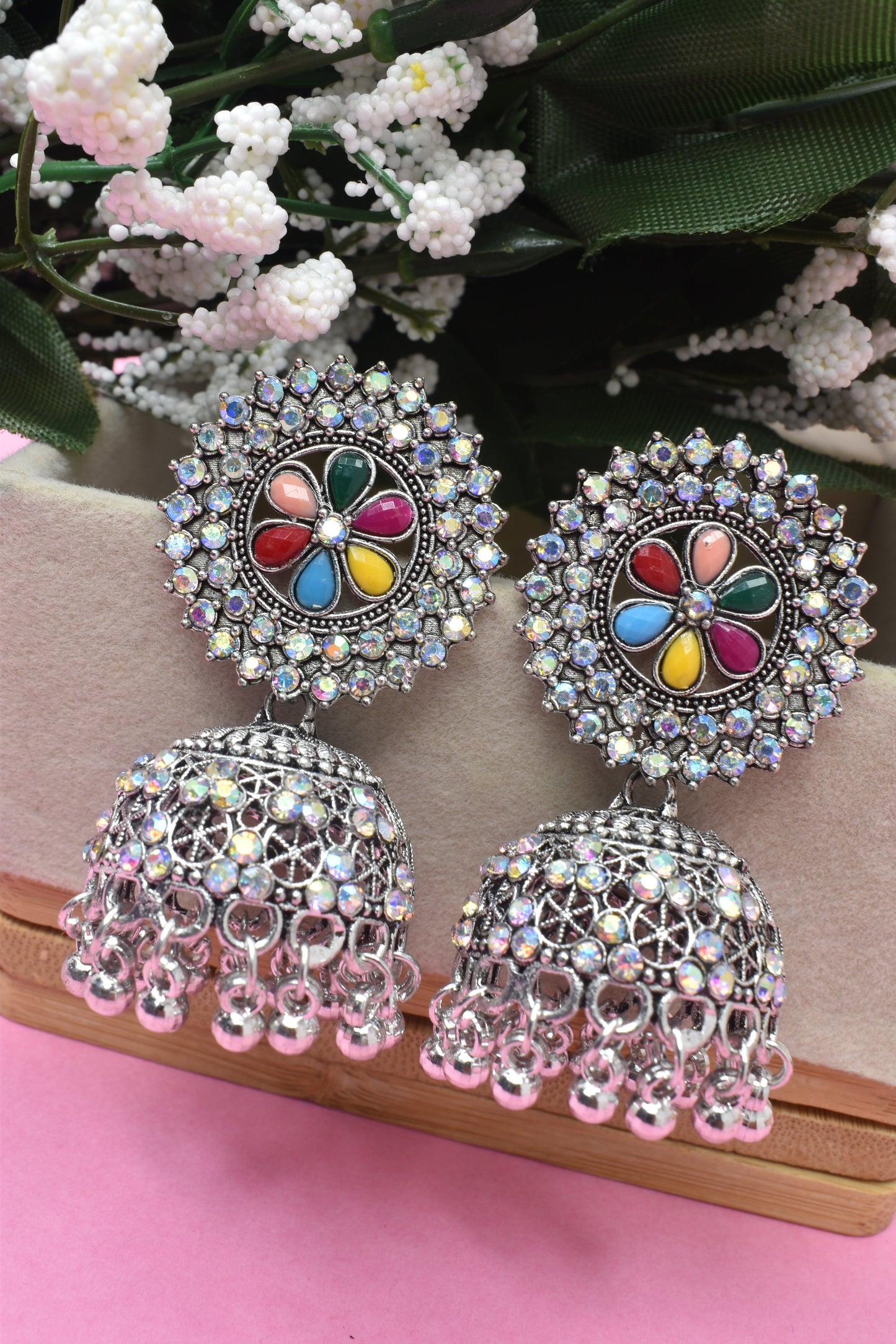 Earrings Jhumaki,Jumakas big,jhumkiyaan for women,Stylish partywear multicolored German silver earrings,big partywear bollywood style Earrings
