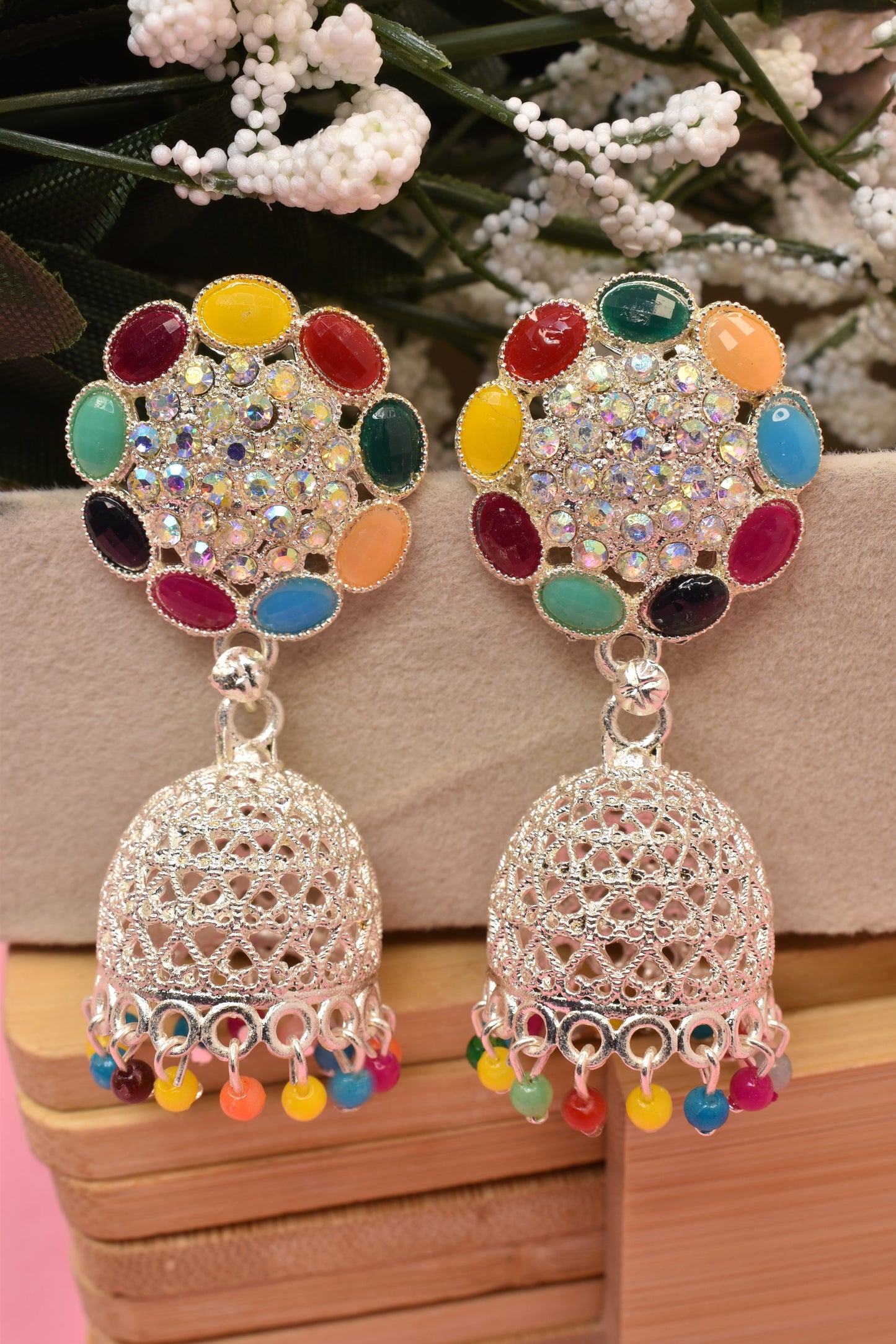Earrings Jhumaki,Jumakas big,jhumkiyaan for women,Stylish partywear multicolored German silver earrings,big partywear bollywood style Earrings