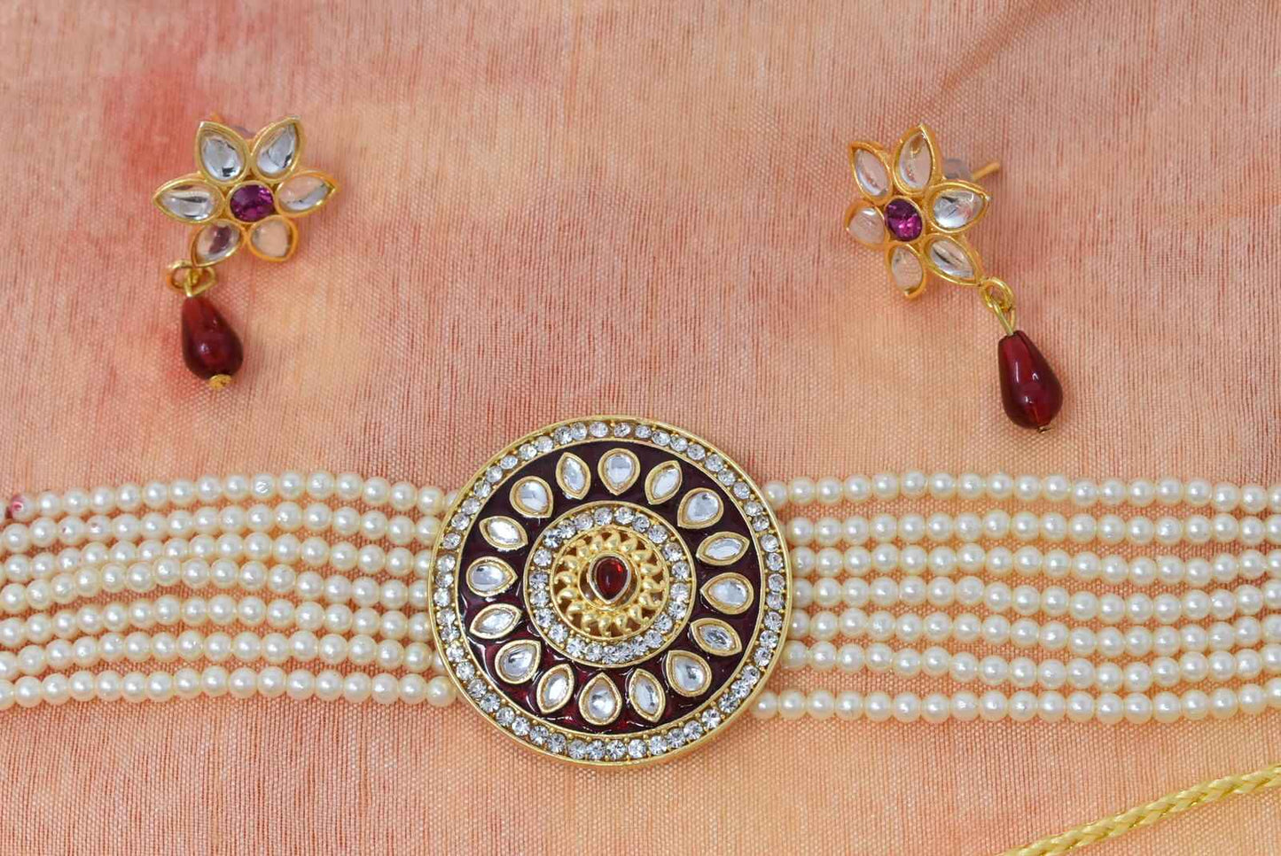 Fancy Rajasthani Red Meenakari Work Choker Set