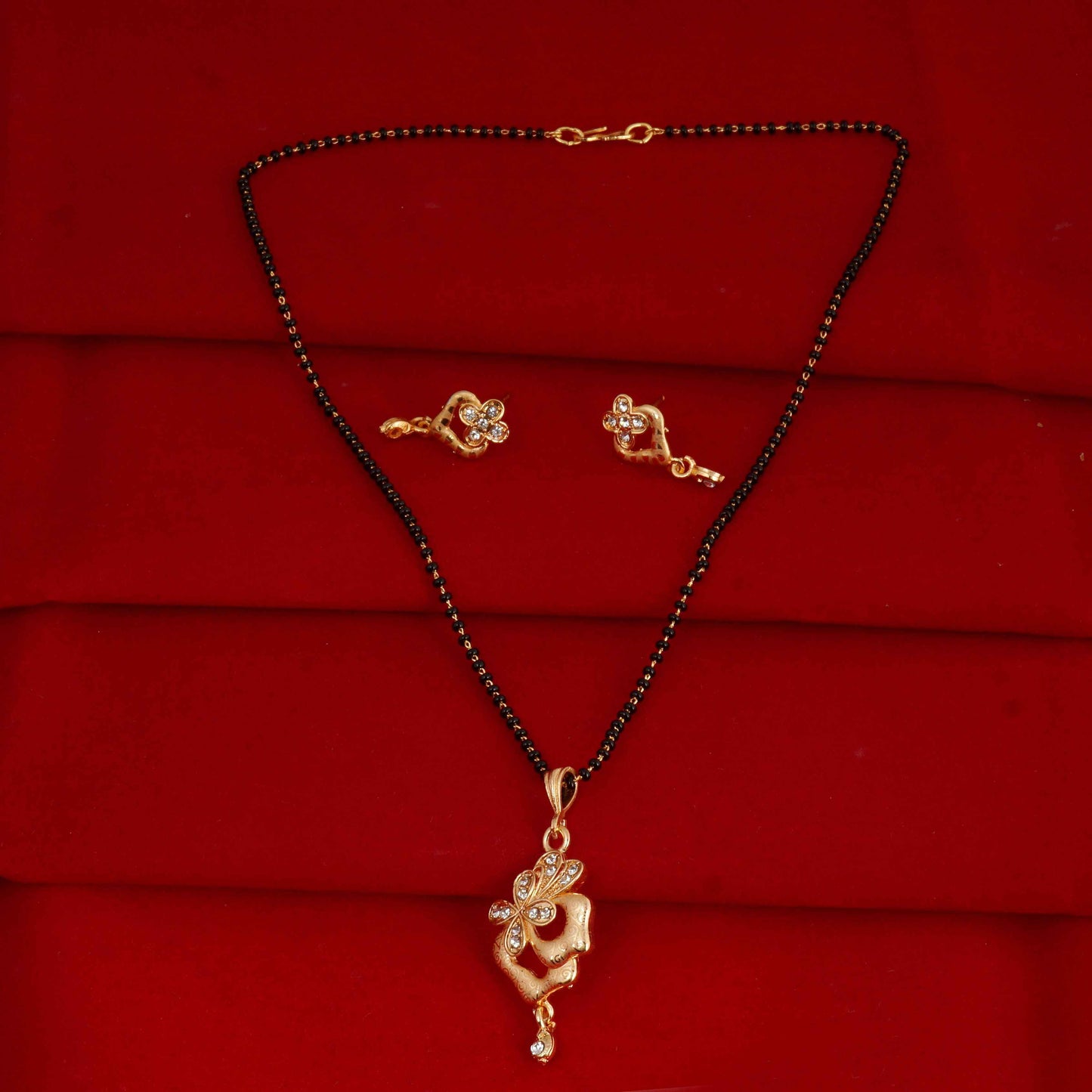 Indian Jewellery from Meira Jewellery:Mangalsutra,Rose gold plated fancy Mangalsutra with black beads