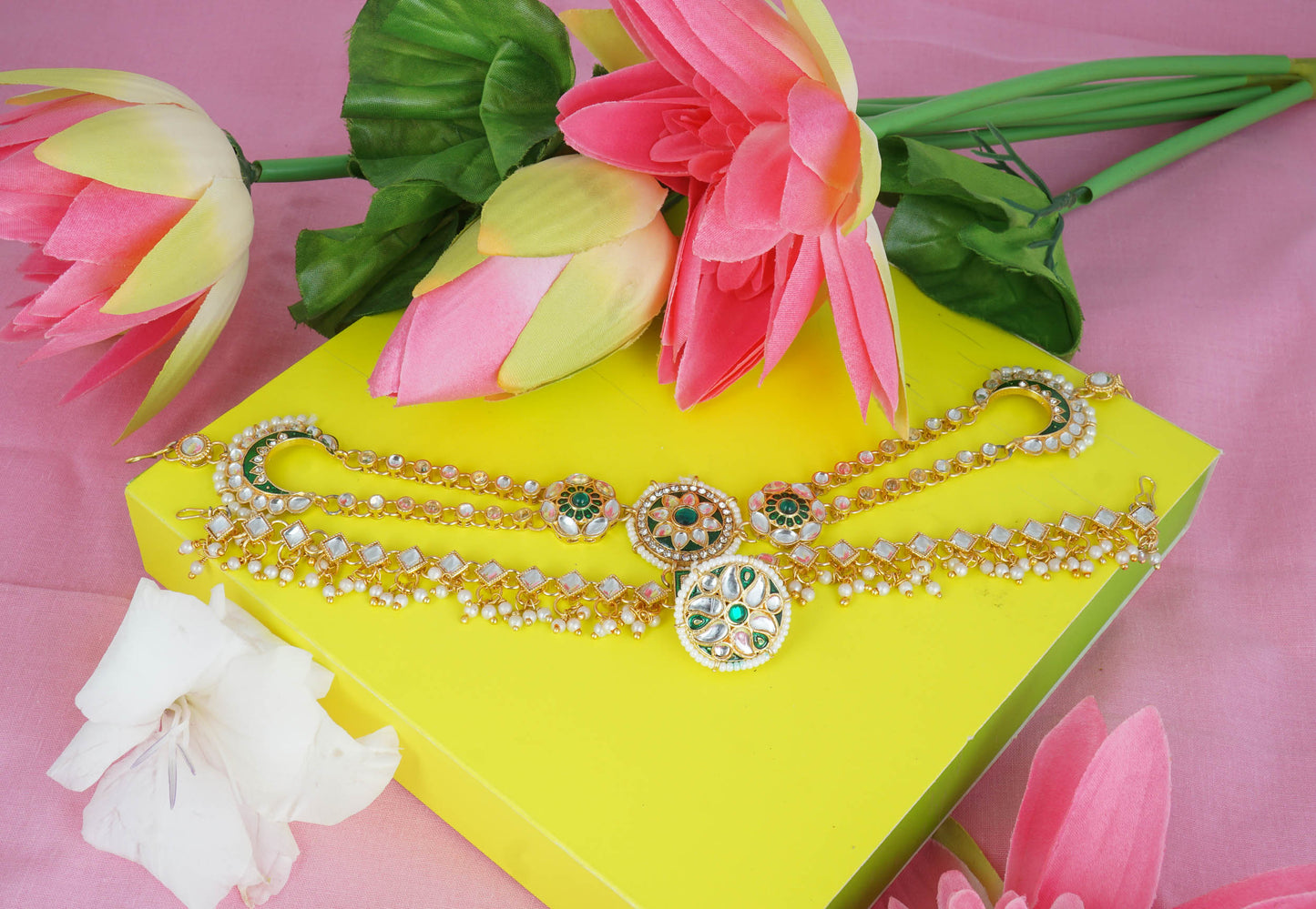 Ethnic Shishful Rajasthani Mathapatti Kundan Pearl For Women