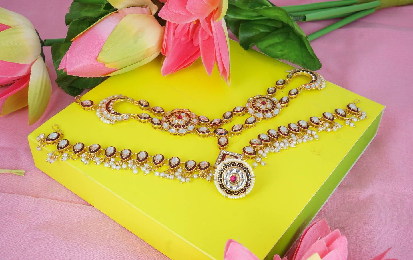 Ethnic Shishful Rajasthani Mathapatti Kundan Pearl For Women