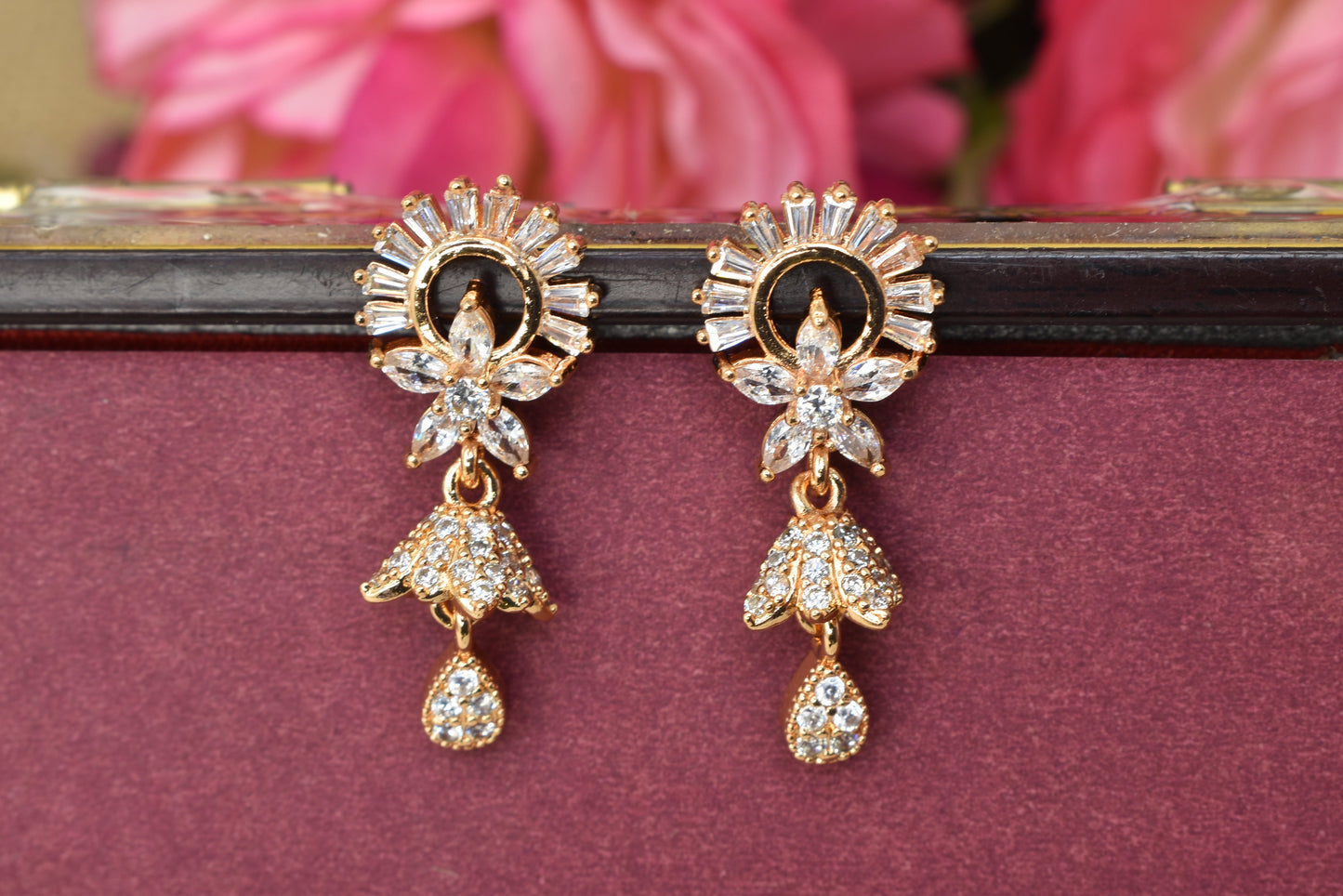 Rose gold plated earrings,bali earrings,stud,huggis,Jhumaka,jhumki big earrings,long earrings,earrings for girls,partywear earrings,bollywood earrings,wedding earrings,heavy designer earrings,