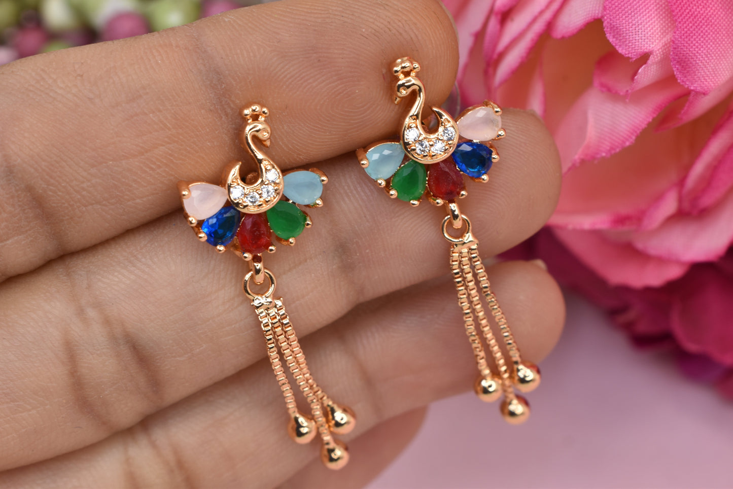 Rose gold plated earrings,bali earrings,stud,huggis,Jhumaka,jhumki big earrings,long earrings,earrings for girls,partywear earrings,bollywood earrings,wedding earrings,heavy designer earrings,