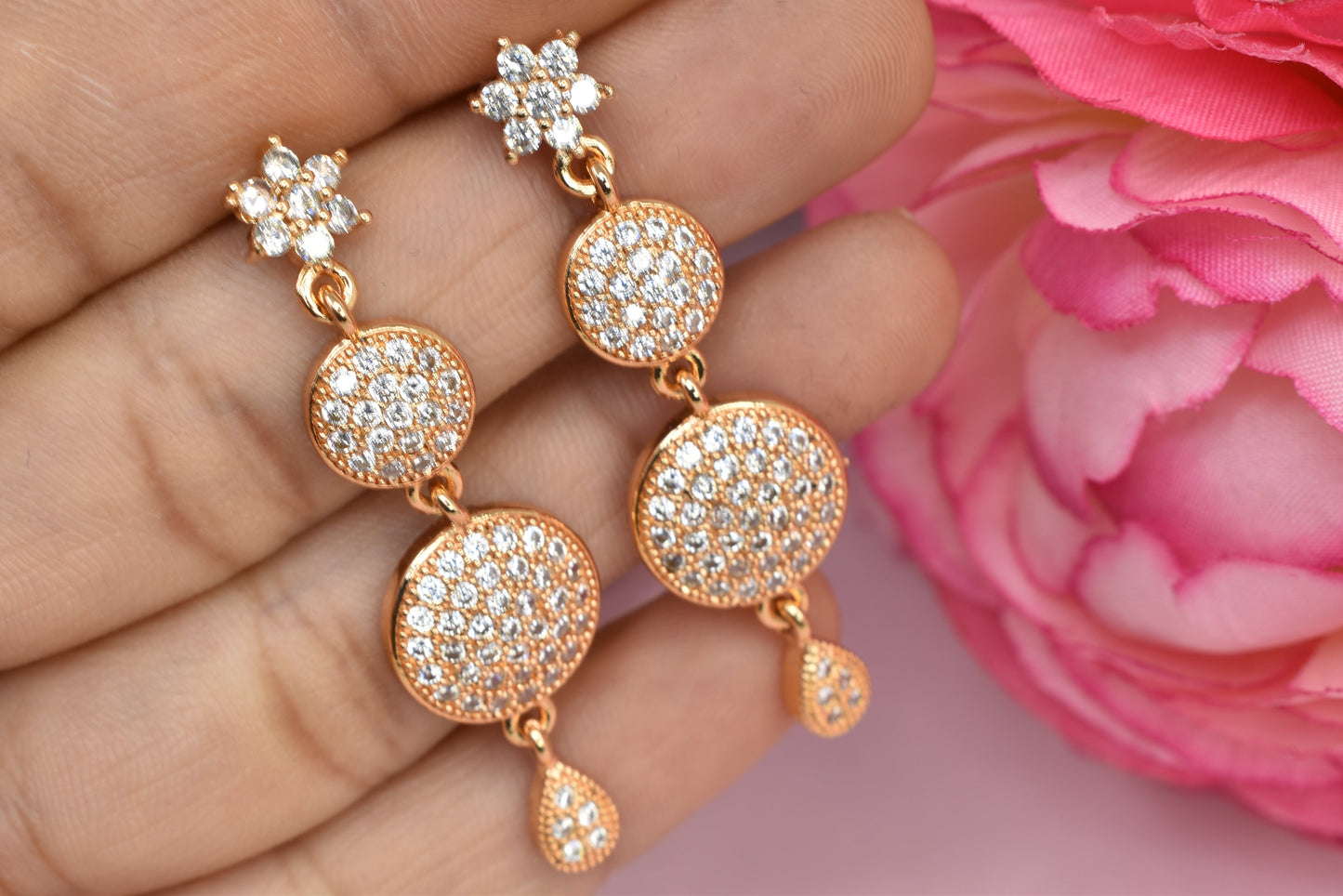 Rose gold plated earrings,bali earrings,stud,huggis,Jhumaka,jhumki big earrings,long earrings,earrings for girls,partywear earrings,bollywood earrings,wedding earrings,heavy designer earrings,