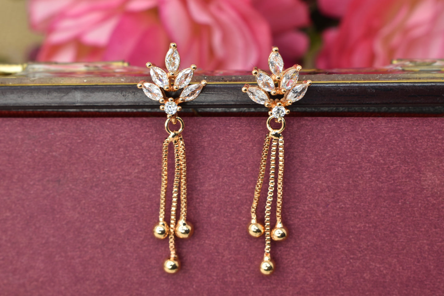 Rose gold plated earrings,bali earrings,stud,huggis,Jhumaka,jhumki big earrings,long earrings,earrings for girls,partywear earrings,bollywood earrings,wedding earrings,heavy designer earrings,