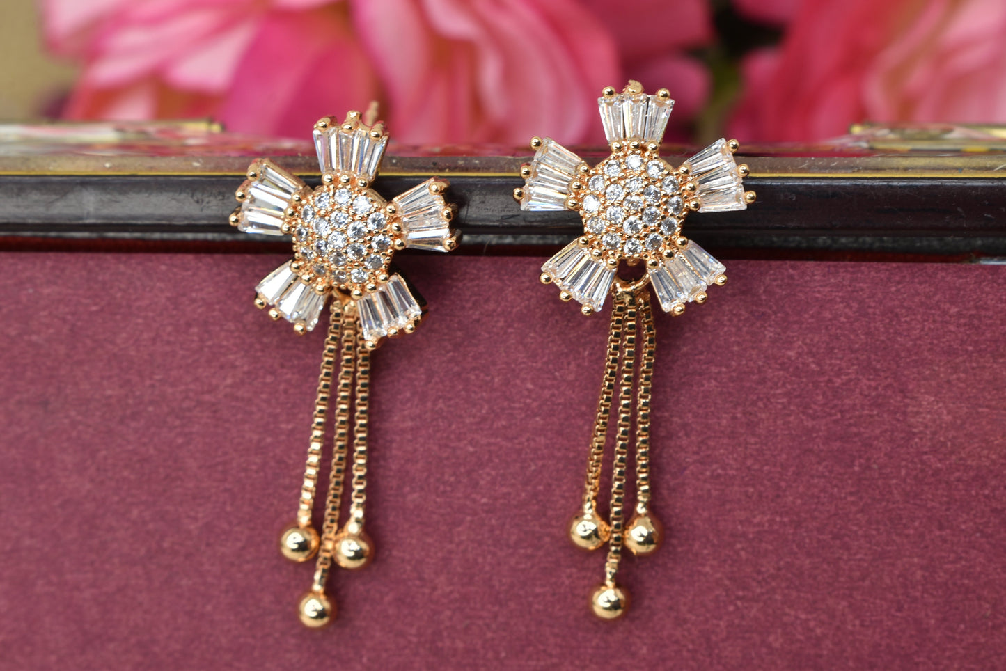 Rose gold plated earrings,bali earrings,stud,huggis,Jhumaka,jhumki big earrings,long earrings,earrings for girls,partywear earrings,bollywood earrings,wedding earrings,heavy designer earrings,