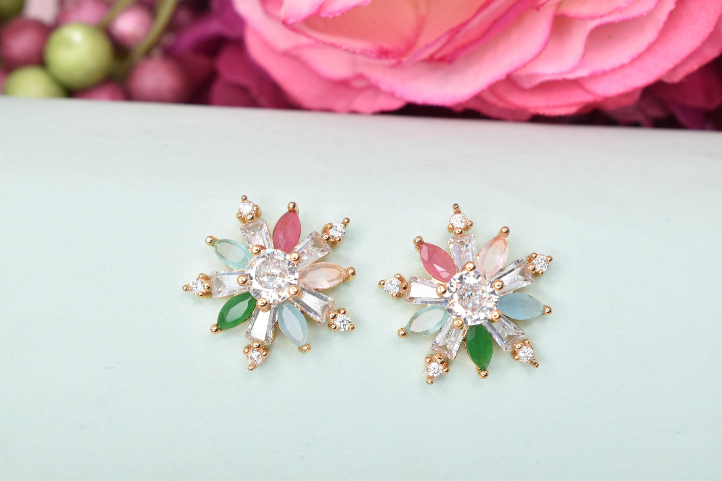 Rose gold plated earrings,bali earrings,stud,huggis,Jhumaka,jhumki big earrings,long earrings,earrings for girls,partywear earrings,bollywood earrings,wedding earrings,heavy designer earrings,