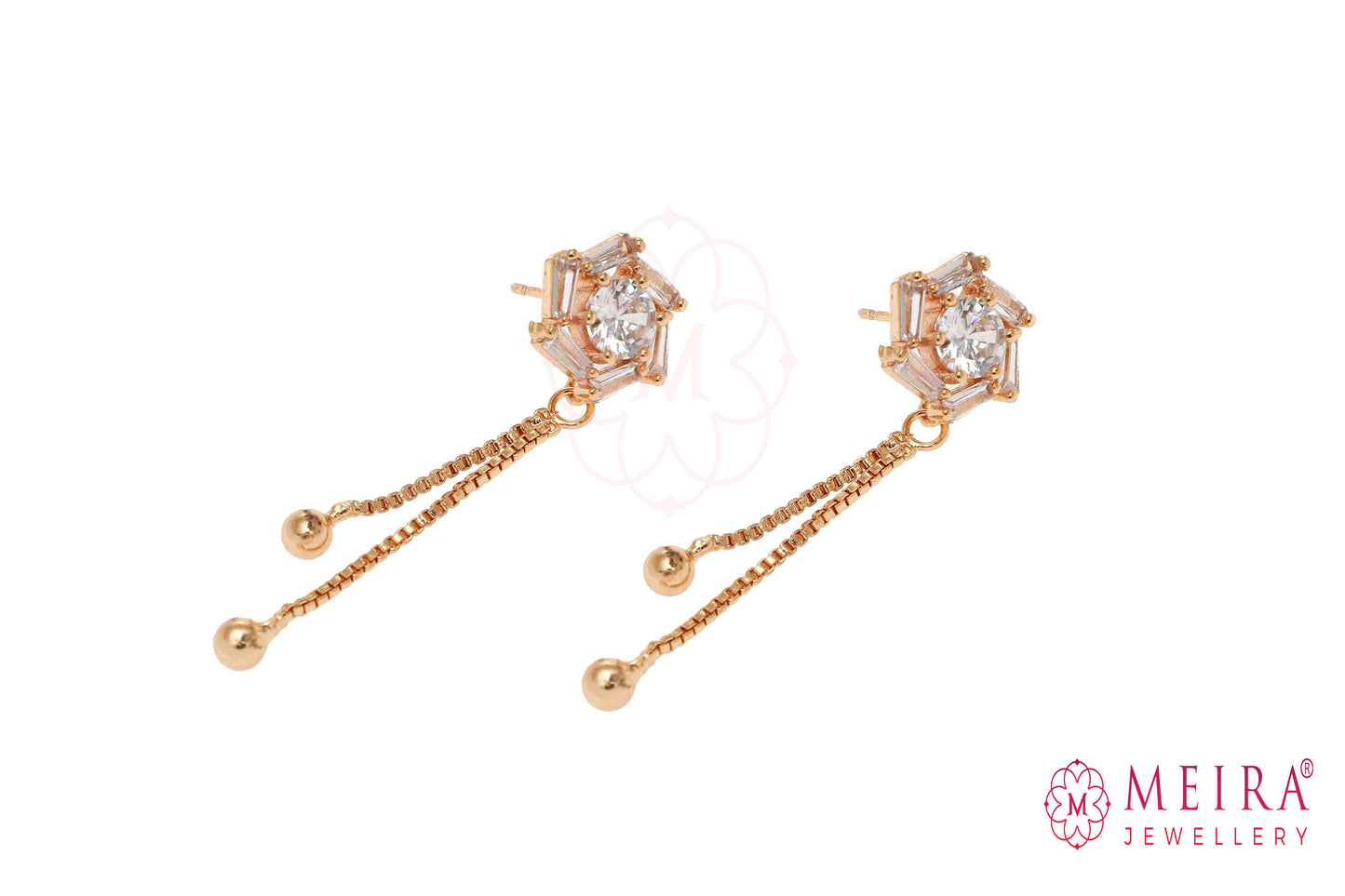 Indian Jewellery from Meira Jewellery:Earrings,Rose Gold Plated Rose design CZ studded Dangle Earring