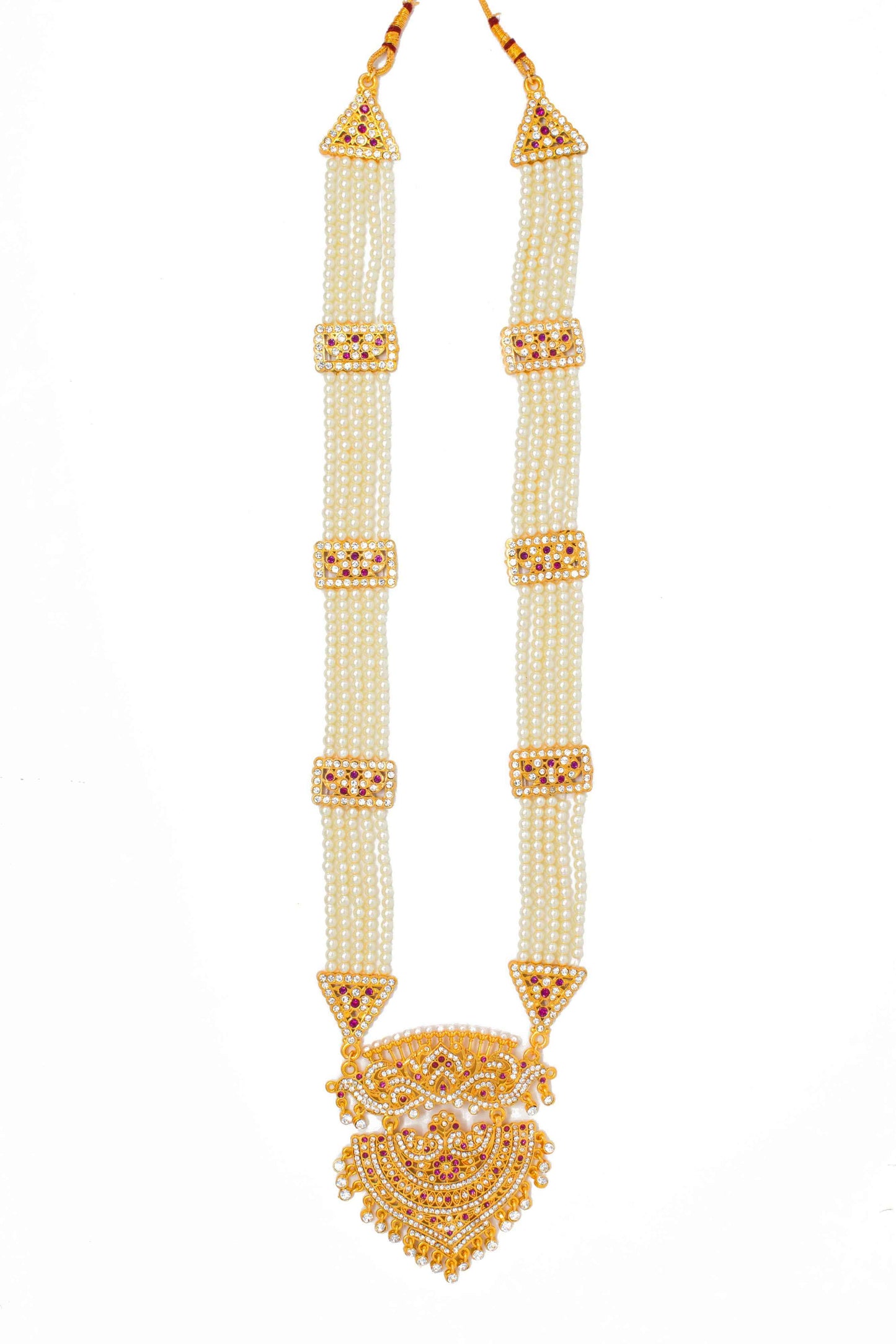 Traditional Gold Plated American Diamond Work Long set with Moti Mala Chain