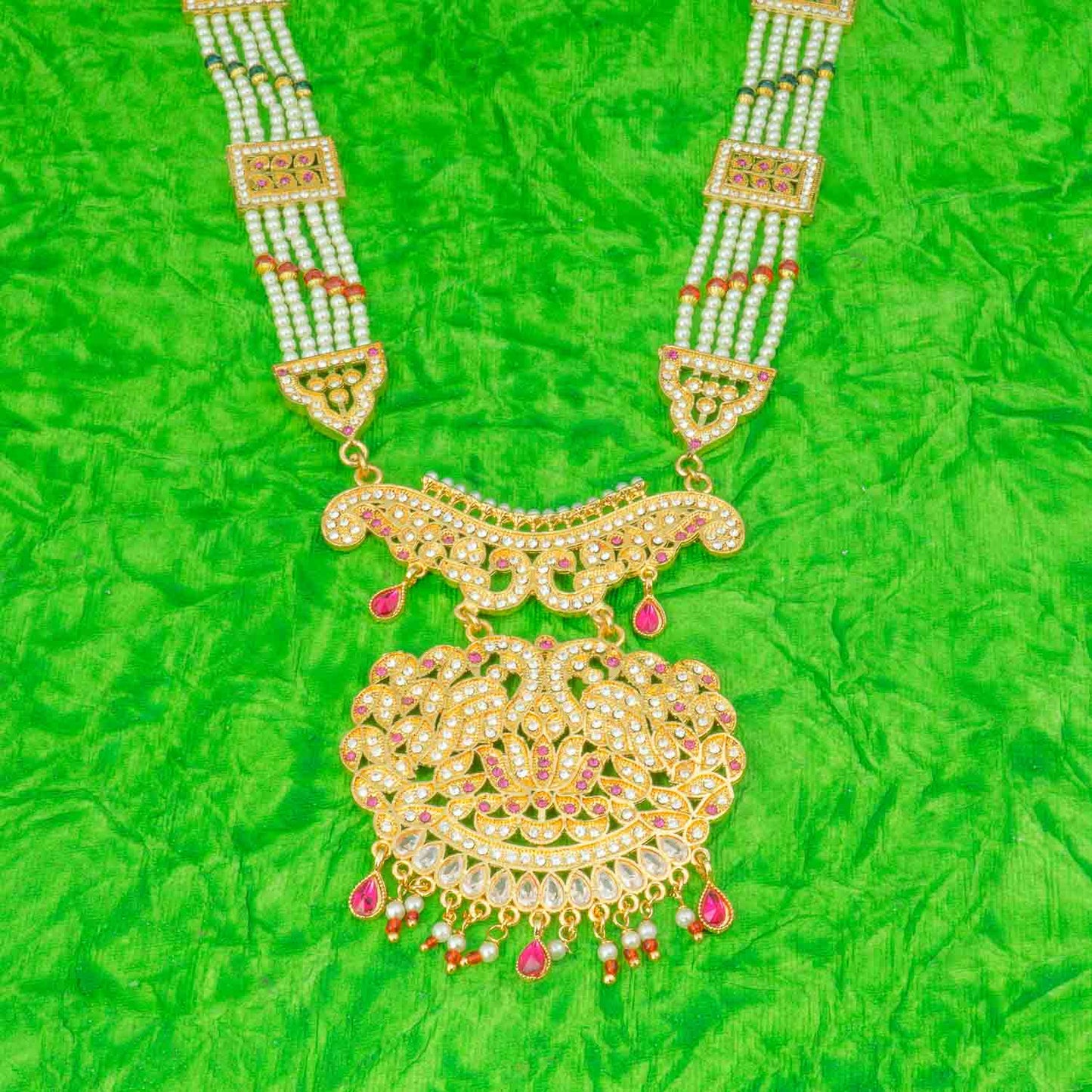 Traditional Gold Plated American Diamond Work Long set Rani Haar