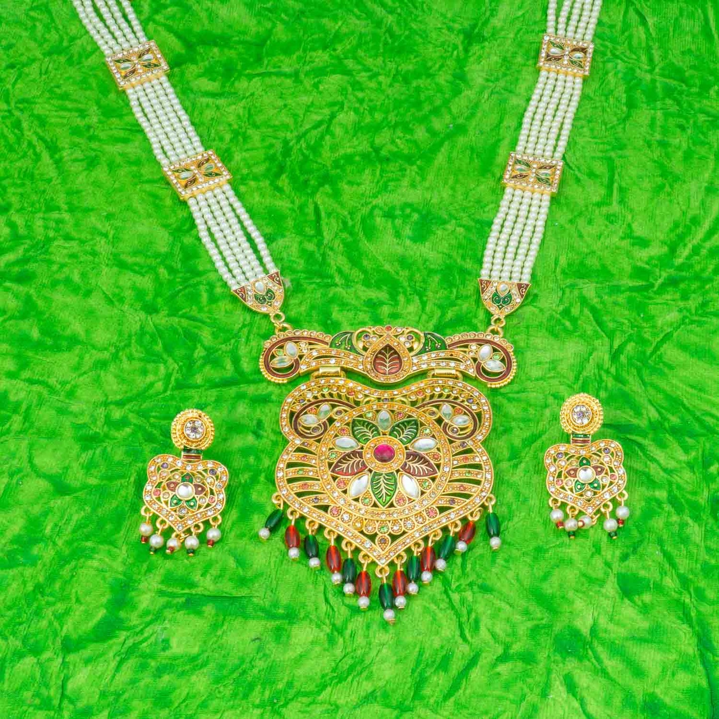 Traditional Gold Plated American Diamond Work Long set Rani Haar