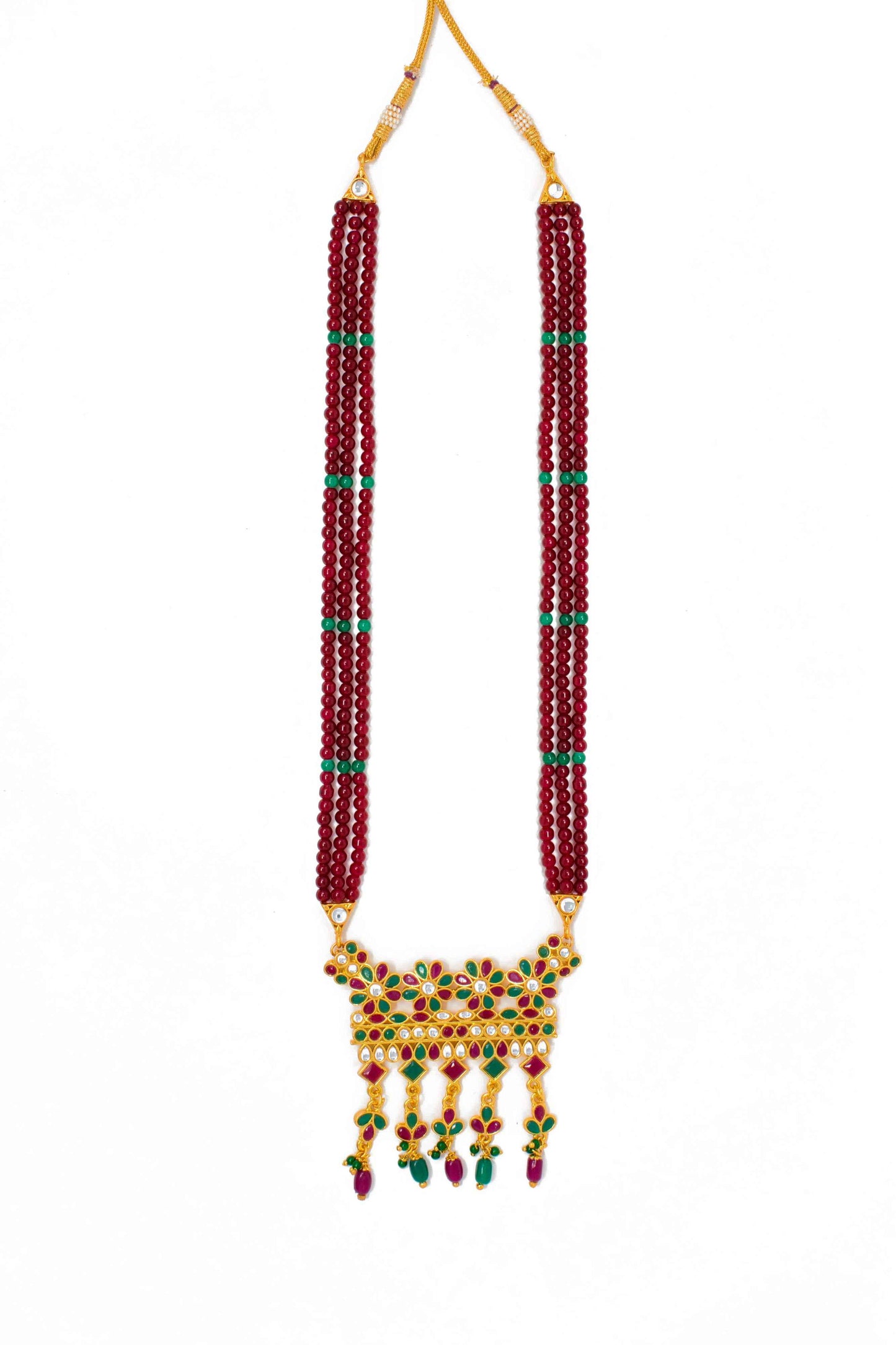 Ethnic Gold Plated Multy color Kundan Work Long set with Moti Mala Chain
