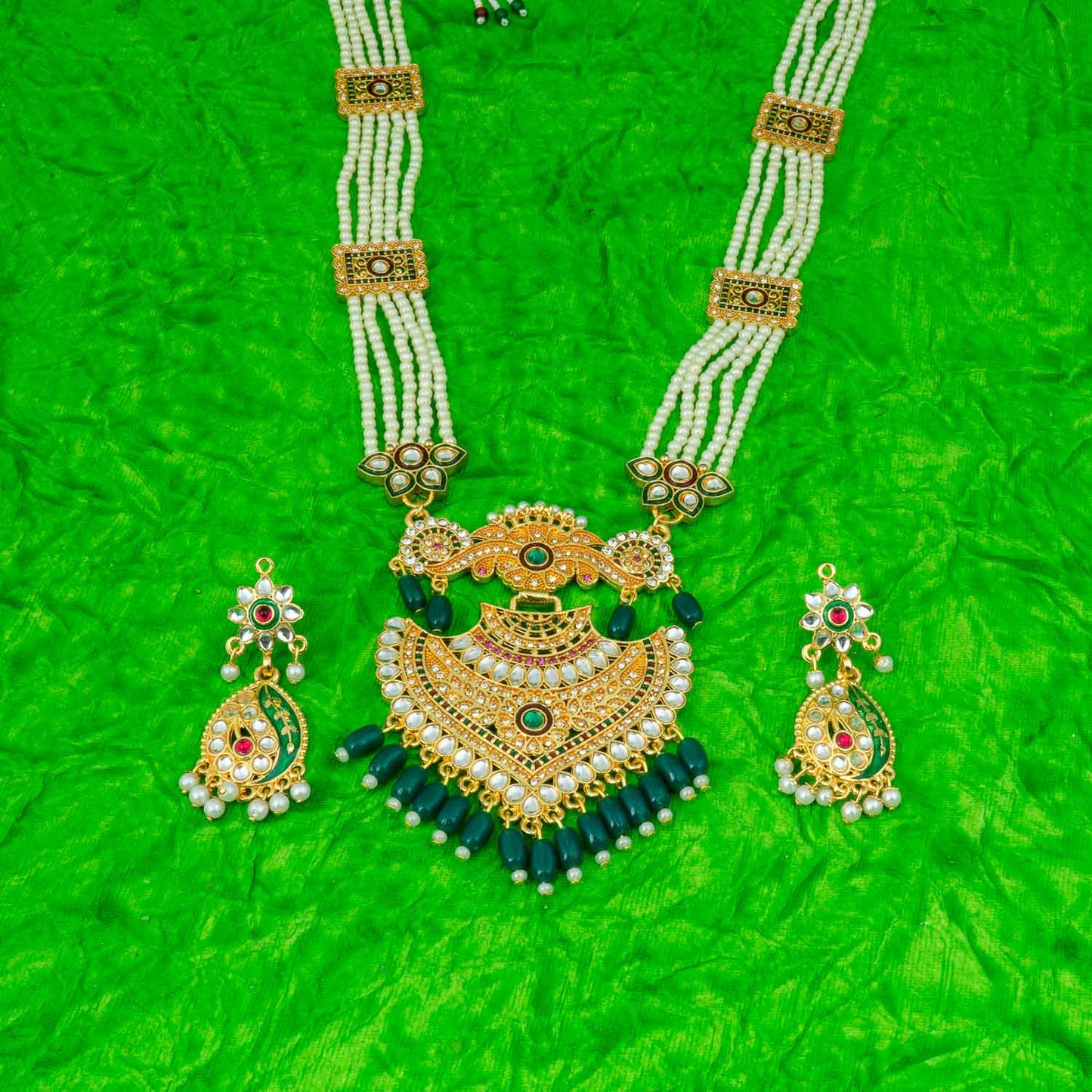 Traditional Gold Plated American Diamond Work Long set Rani Haar