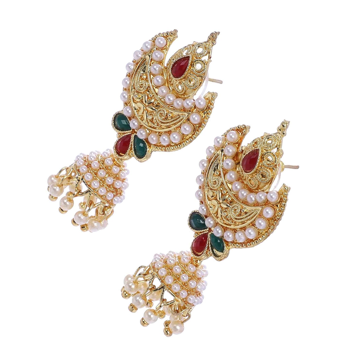 Indian Jewellery from Meira Jewellery:Earrings,Trendy Golden Pearl Moon Design Pearl Jhumki Style Earring