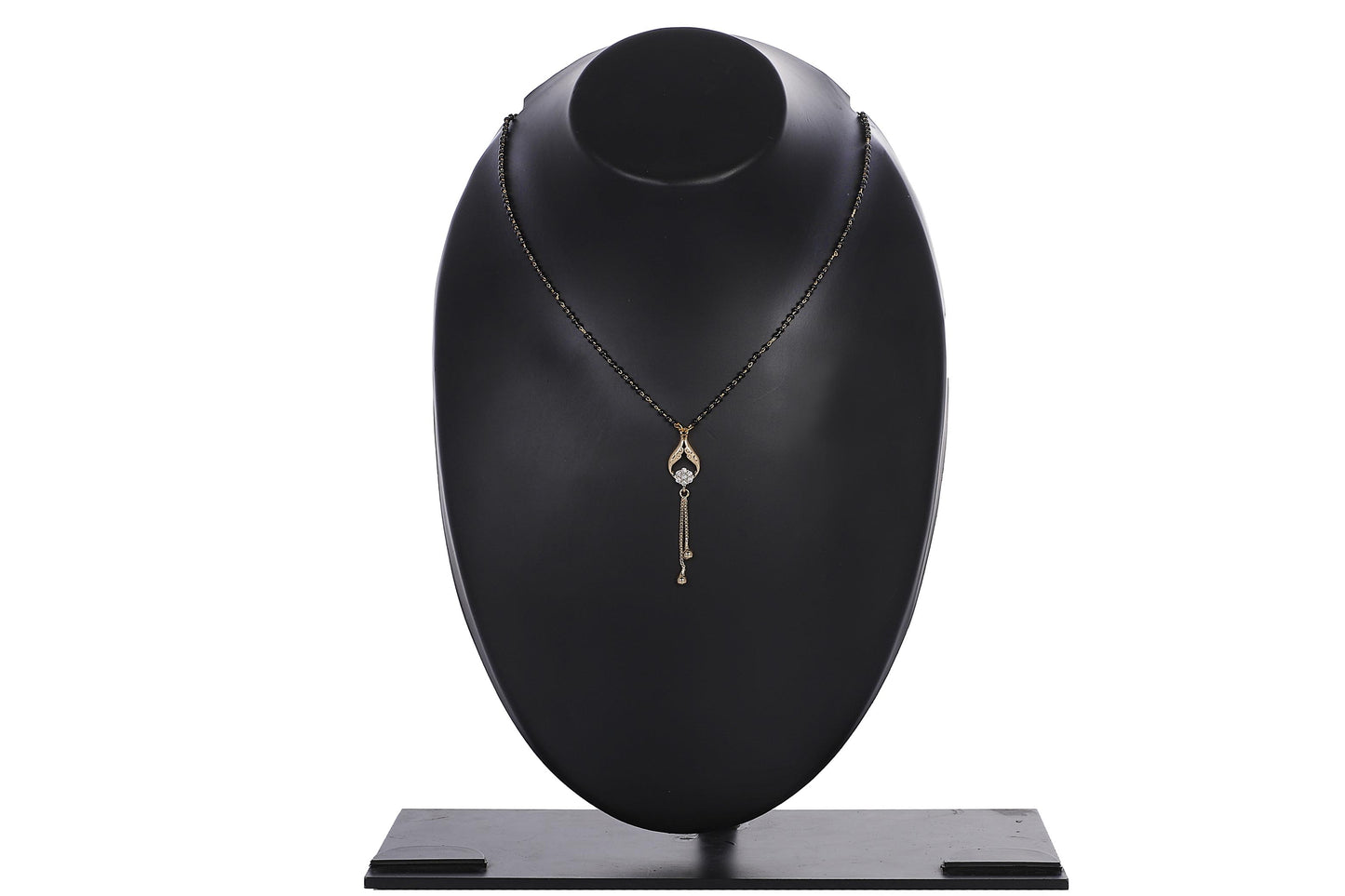 Indian Jewellery from Meira Jewellery:Mangalsutra,Meira Jewellery AD SOLITARE pattern studded Mangalsutra with iching pendal & Latkan in Rose Gold