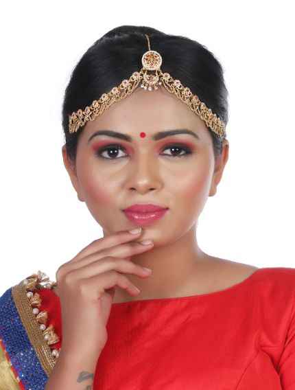 Rajputi Gold Plated Rakhdi Set Studded With White-Pink Color