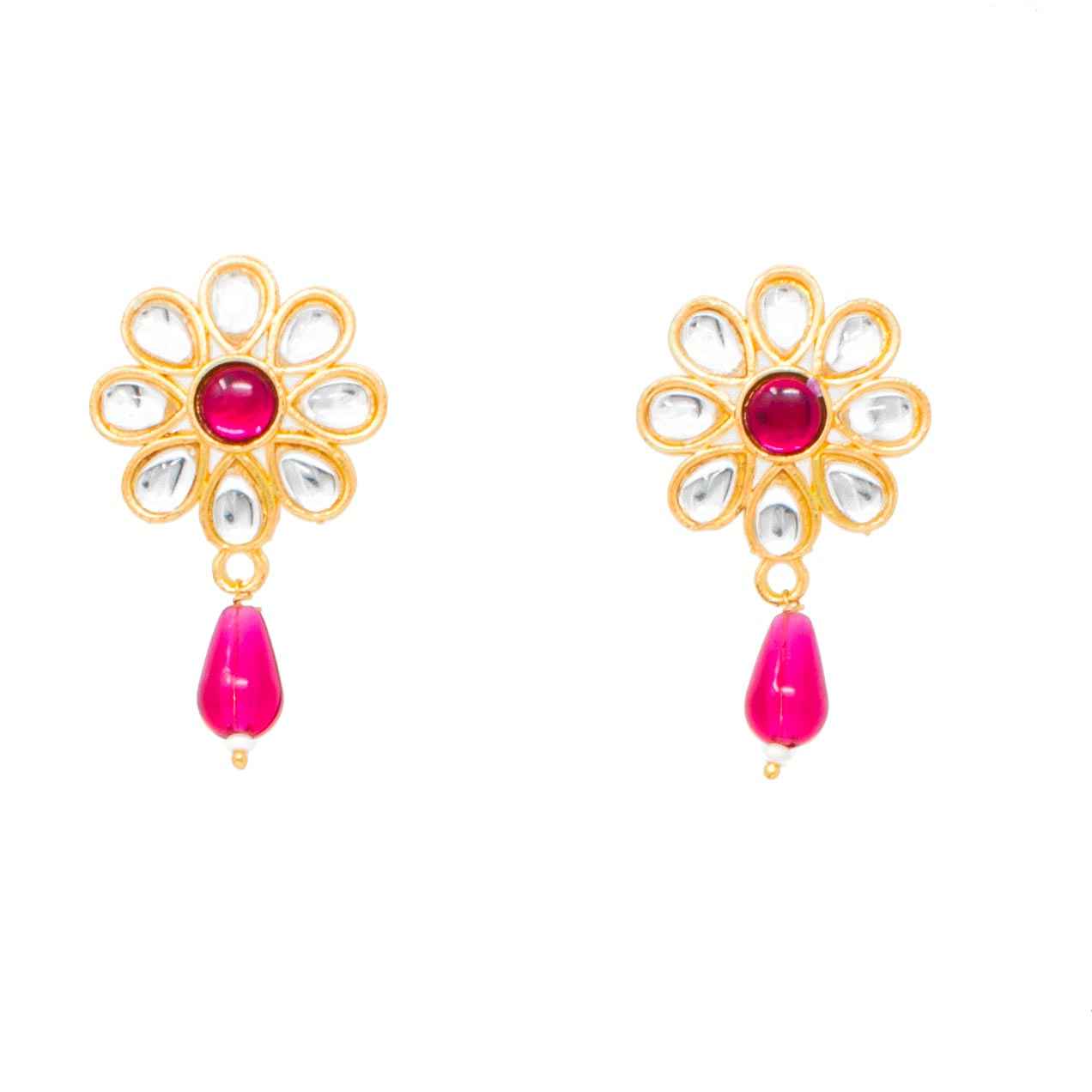 American Diamond Gold Plated Red Necklace Beaded with Pearls