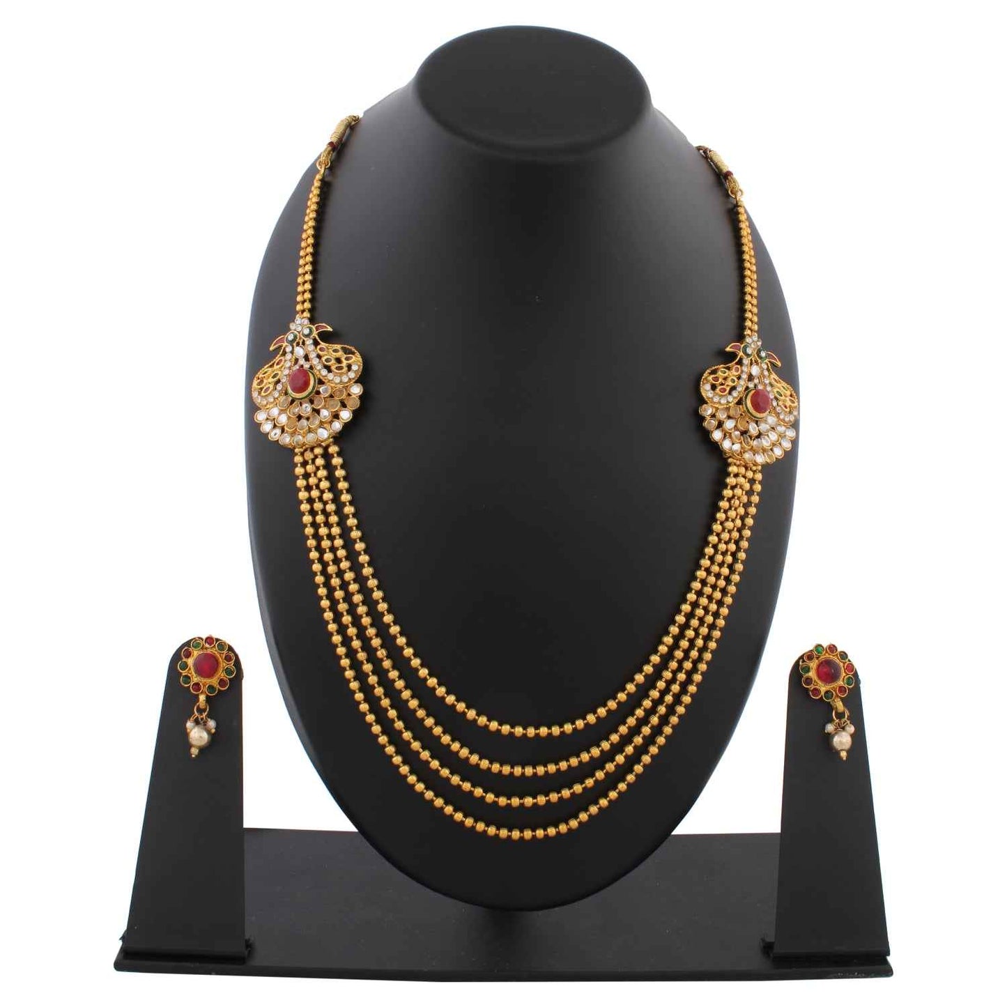 Indian Jewellery from Meira Jewellery:Necklace,Gold Plated Multi-Strand Necklace With Earrings Set For Women