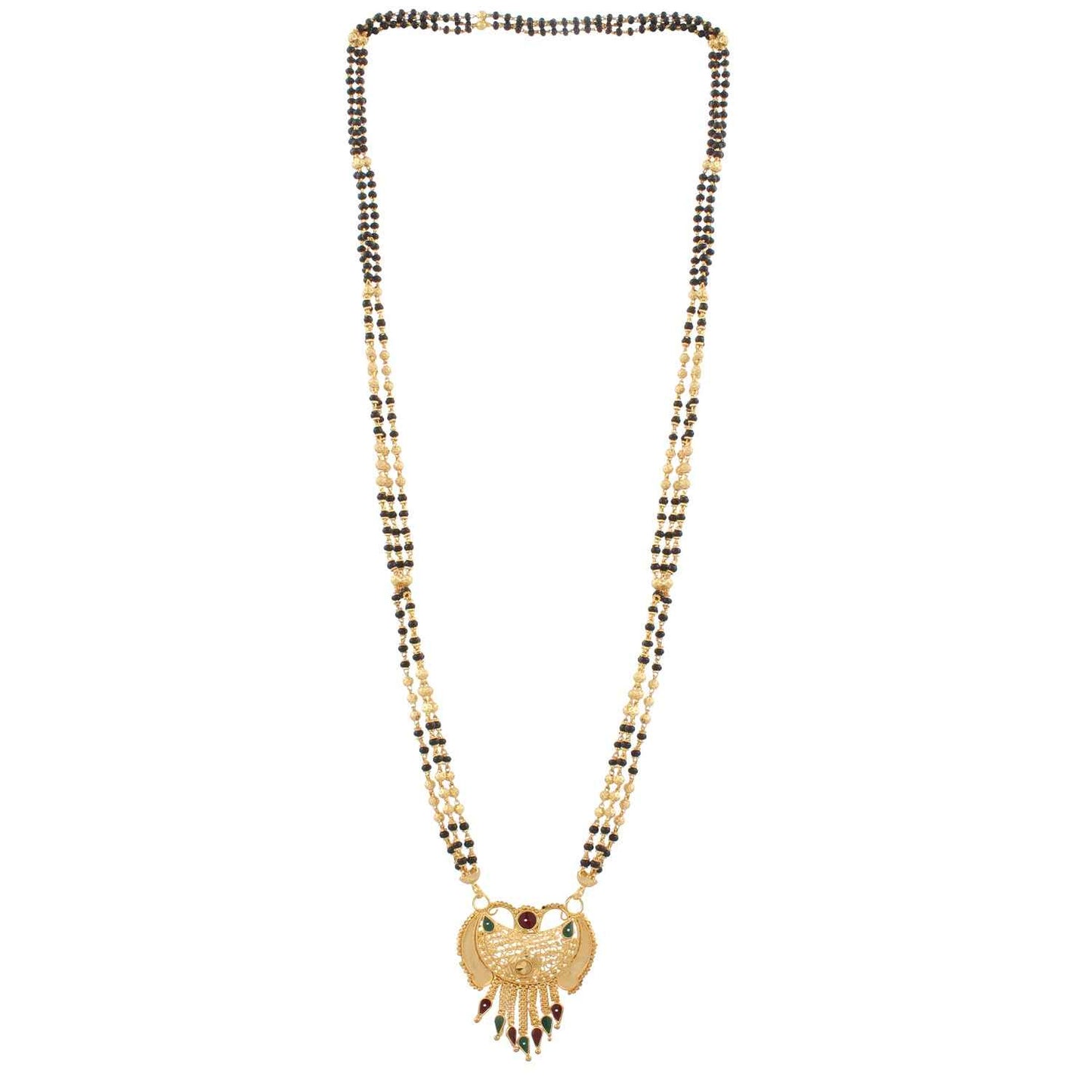 Indian Jewellery from Meira Jewellery:Mangalsutra,Gold Plated Classic Design Mangalsutrawith Red & Green Meena Work