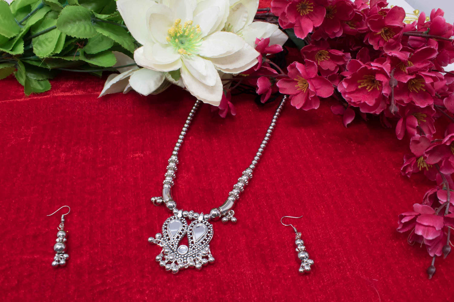 German Silver Oxodized Necklace with Earring for Women