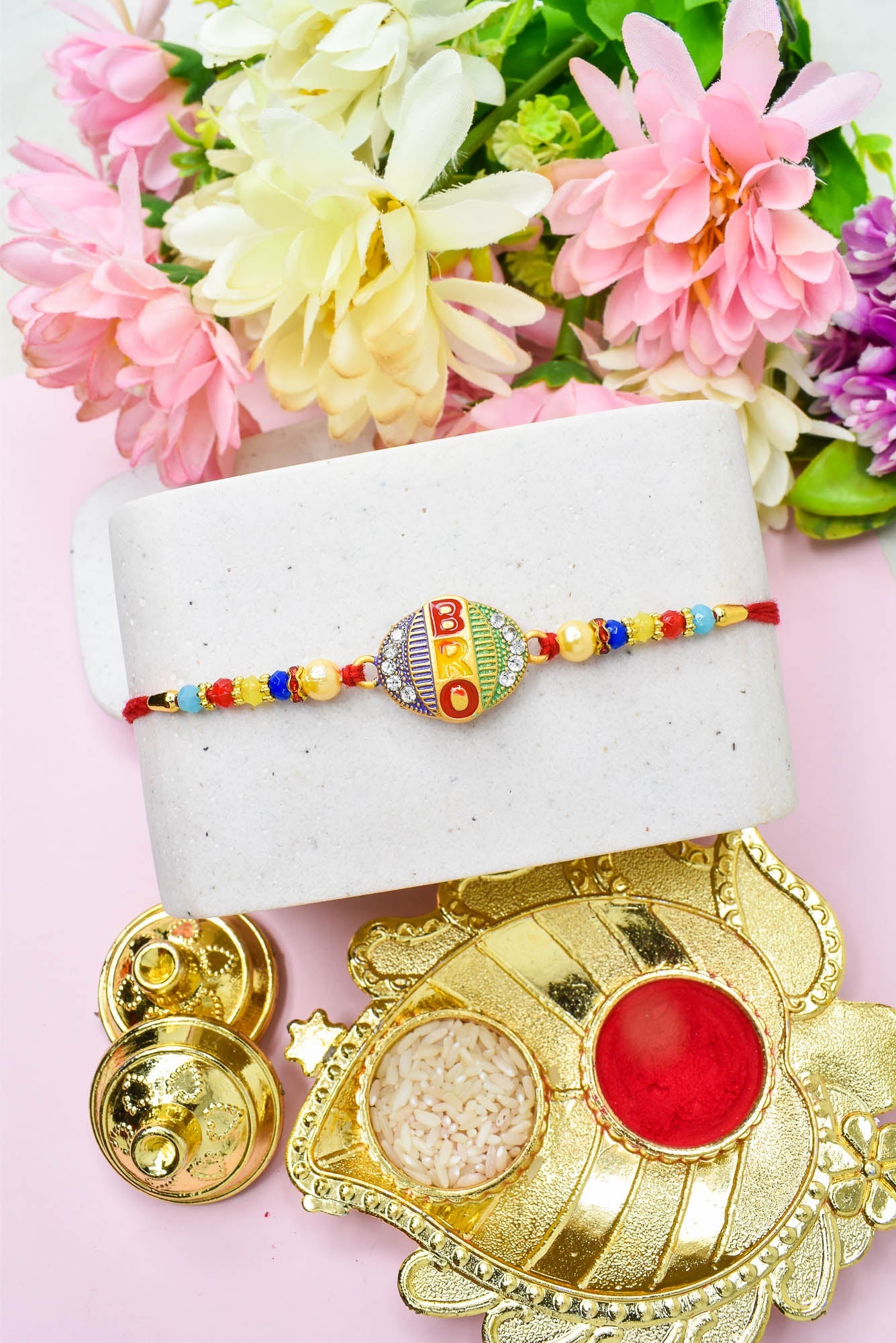 BRO Design Hand Painted Bracelate Rakhi Set of 3 with Roli chawal n RakshabandhanRakhi for Brother Rakhi for Kids