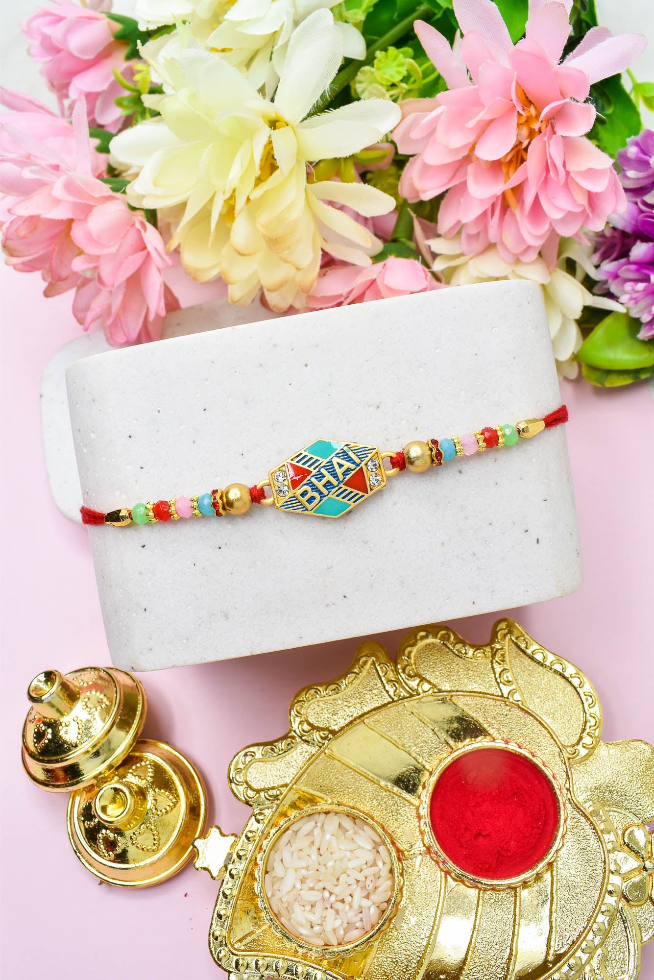 Bhai Design Hand Painted Bracelate Rakhi Set of 3 with Roli chawal n RakshabandhanRakhi for Brother Rakhi for Kids