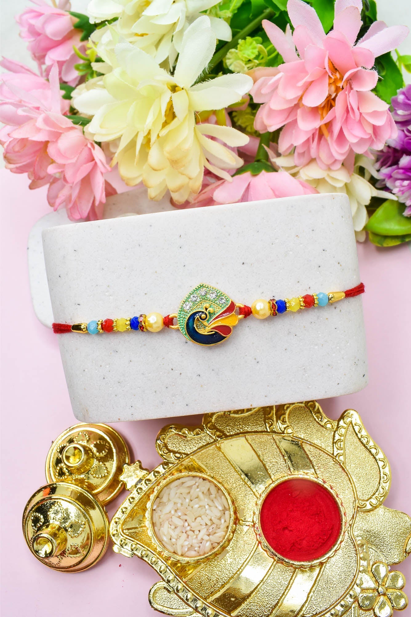 Peacock Design Hand Painted Bracelate Rakhi Set of 3 with Roli chawal n RakshabandhanRakhi for Brother Rakhi for Kids