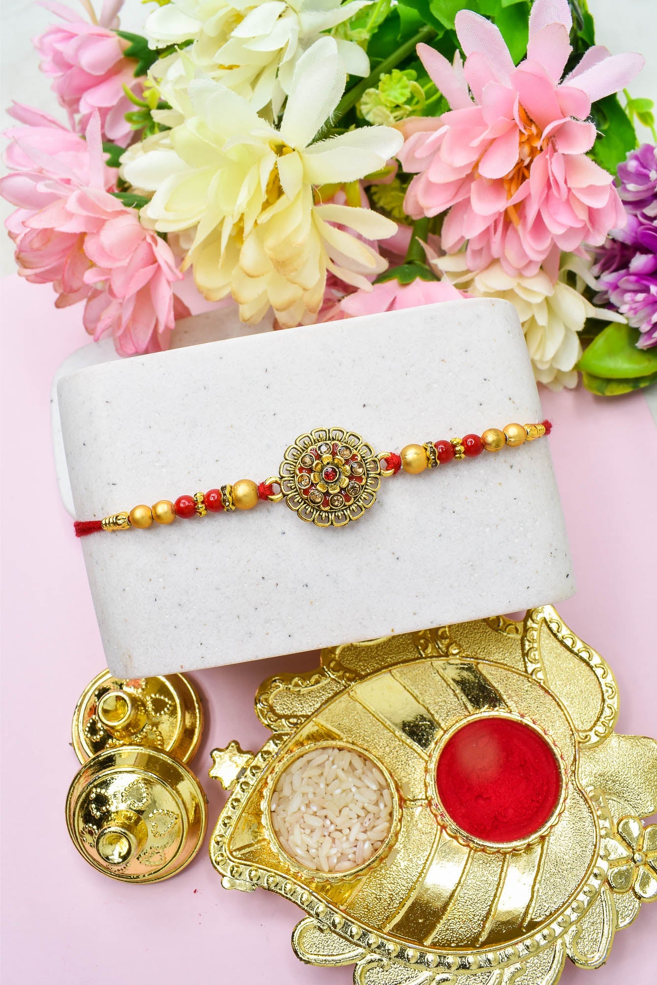 Flower Design Hand Painted Bracelate Rakhi Set of 3 with Roli chawal n RakshabandhanRakhi for Brother Rakhi for Kids