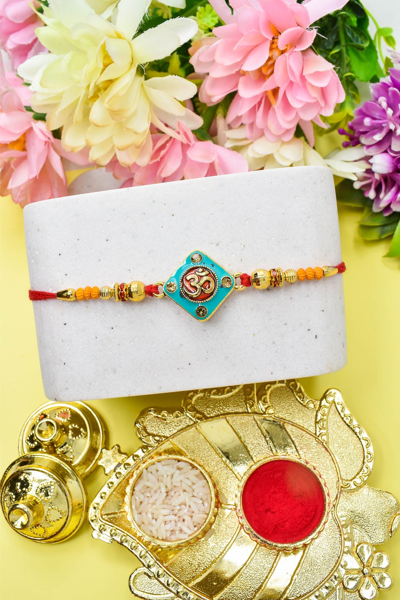 OM Design Hand Painted Bracelate Rakhi Set of 3 with Roli chawal n RakshabandhanRakhi for Brother Rakhi for Kids